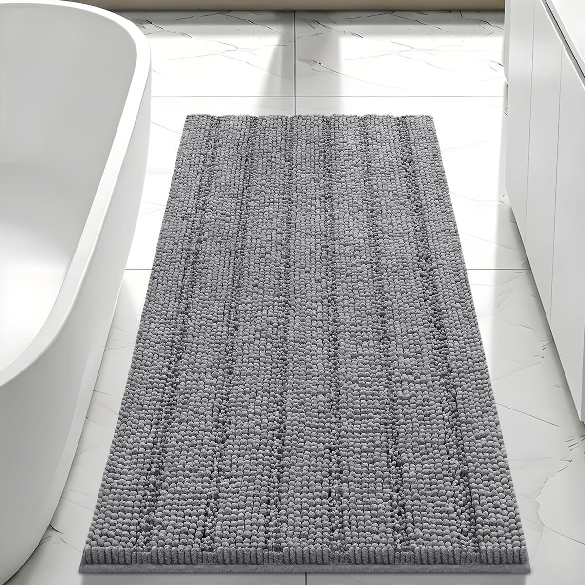Bcoimo Small Bath Rug Mat,24x17 Chenille Non Slip Black Bathroom Floor Mats