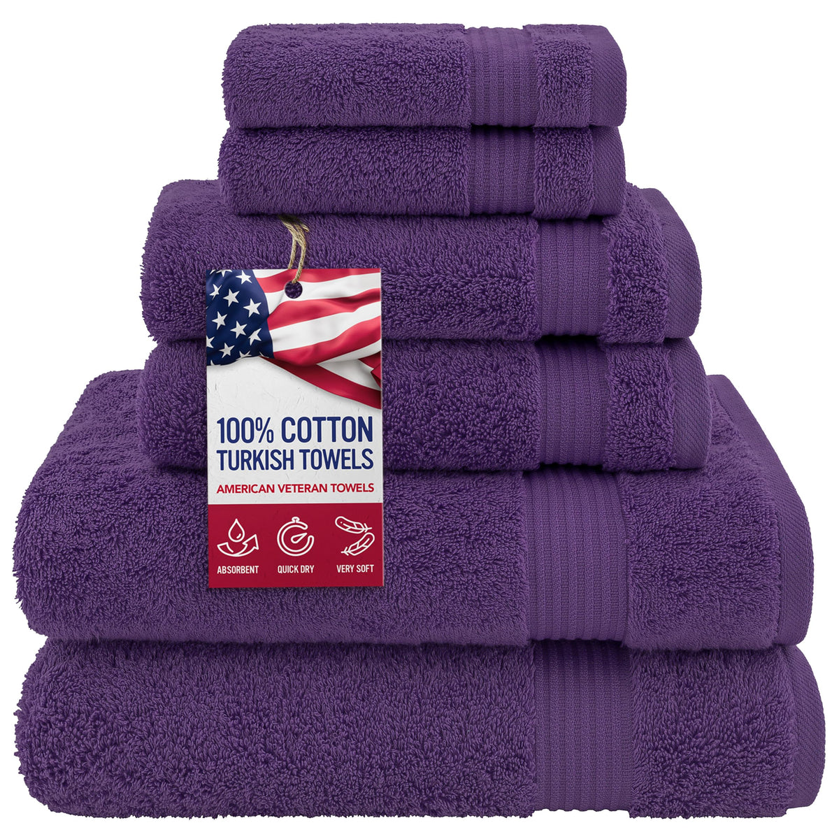 American Veteran Towel, 100% Cotton Turkish Bath Towels for Bathroom 4 Pack, 27x54 Extra Large Premium Soft Drying Bathroom Towels, Navy Blue