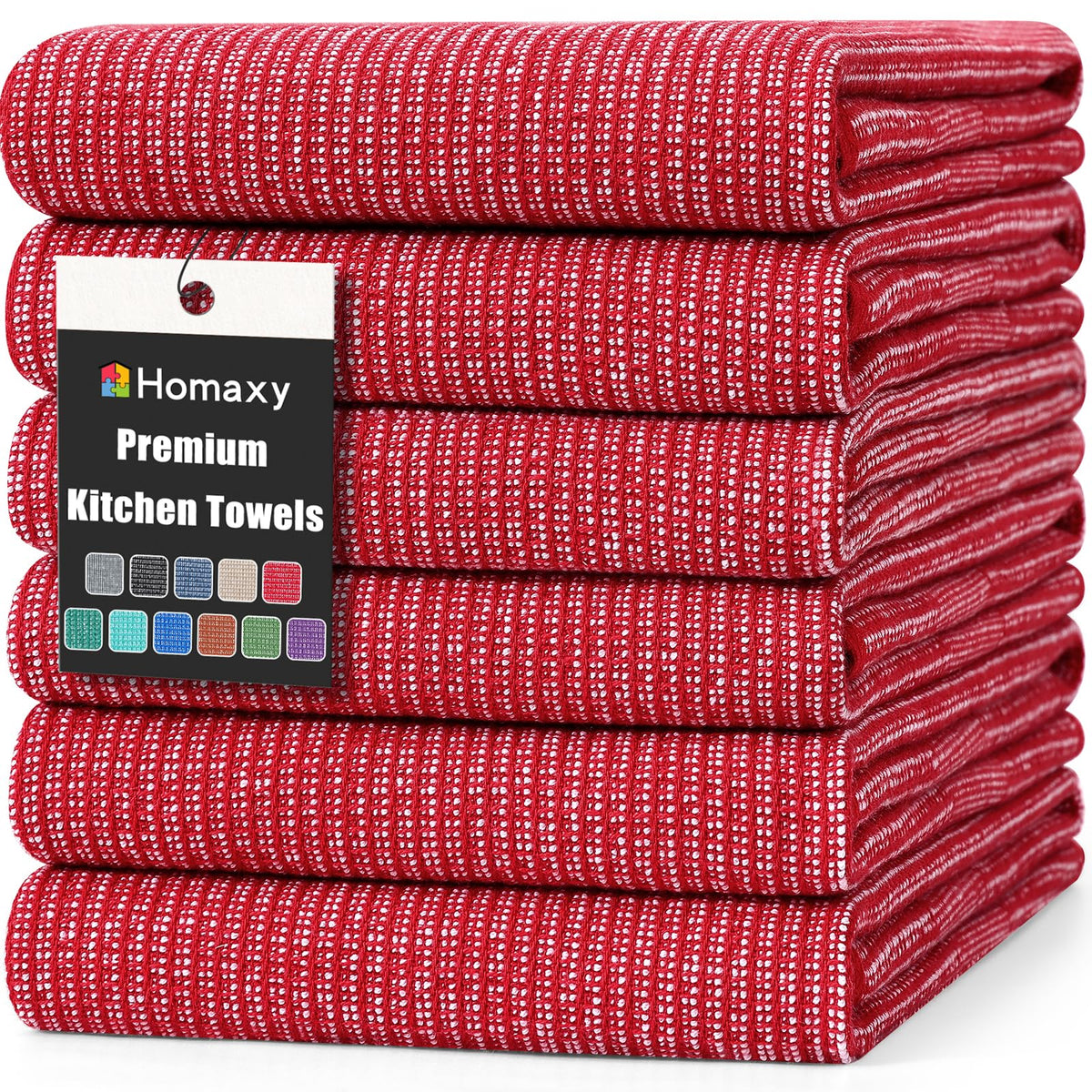 Homaxy 380 GSM Cotton Premium Kitchen Towels 6 Pack, 18"x 28", Khaki