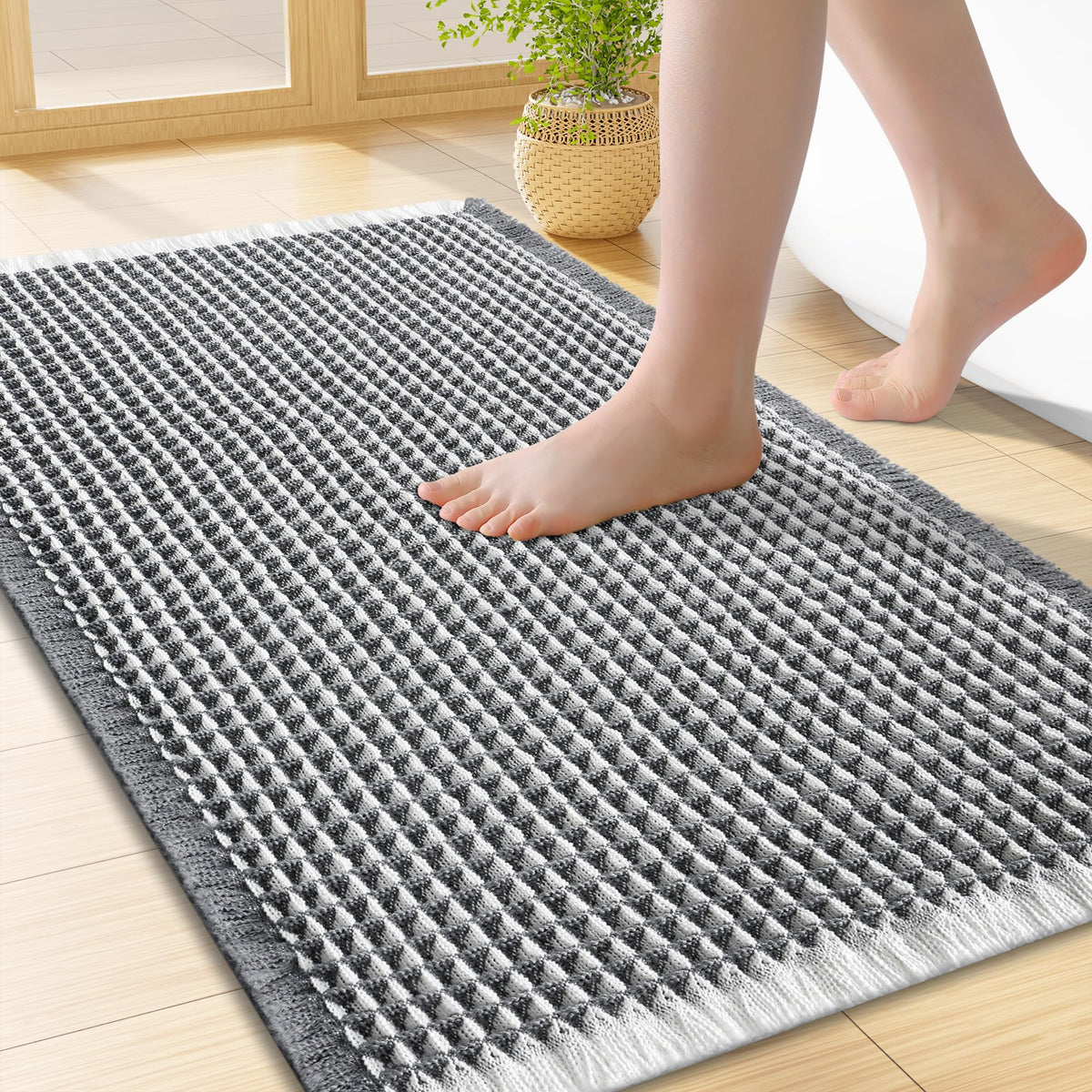 Smiry Waffle Bath Mat 30X20, Extra Soft Absorbent Bathroom Rugs, Brown