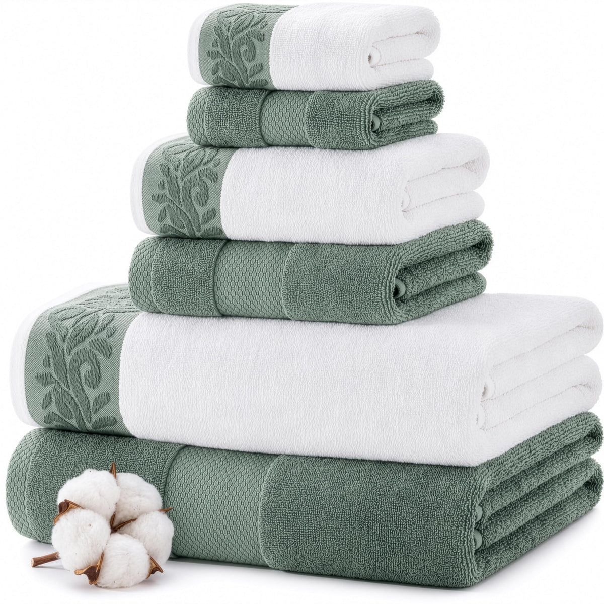 Modern Threads 6 Piece Bath Towel Set – Bathroom Towel Set with 2 Bath Towels, 2 Hand Towels & 2 Washcloths – 100% Cotton, Soft & Absorbent – Jacquard Border (Gray)