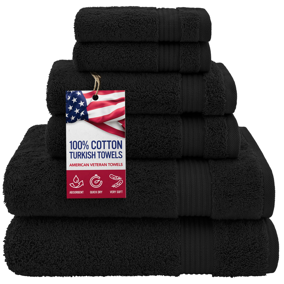 American Veteran Towel, 100% Cotton Turkish Bath Towels for Bathroom 4 Pack, 27x54 Extra Large Premium Soft Drying Bathroom Towels, Navy Blue