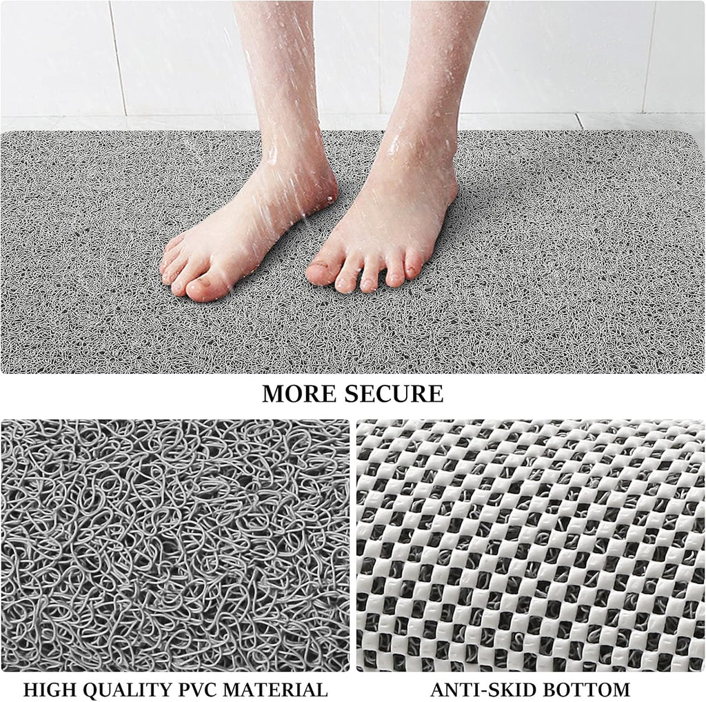 LuxStep Shower Mat Bathtub Mat,24x16 inch, Non-Slip Bath Mat with Drain, Quick Drying PVC Loofah Bathmat for Tub,Shower,Bathroom (Phthalate Free,Grey)