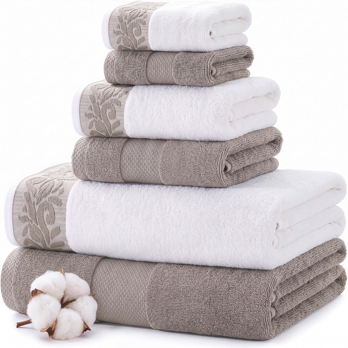 Modern Threads 6 Piece Bath Towel Set – Bathroom Towel Set with 2 Bath Towels, 2 Hand Towels & 2 Washcloths – 100% Cotton, Soft & Absorbent – Jacquard Border (Gray)
