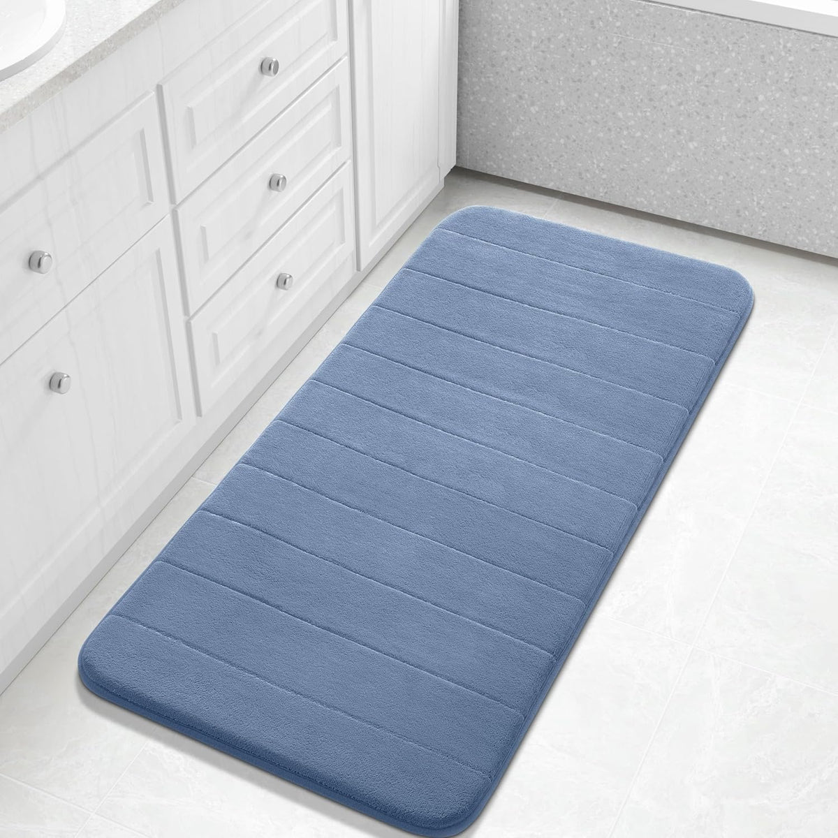 Yimobra Memory Foam Bath Mat, Super Soft Absorbent Bathroom Rug Non Slip, Quick Dry, Machine Washable Floor Carpet for Tub Shower, Home Decor Accessories, 24x17, Grey
