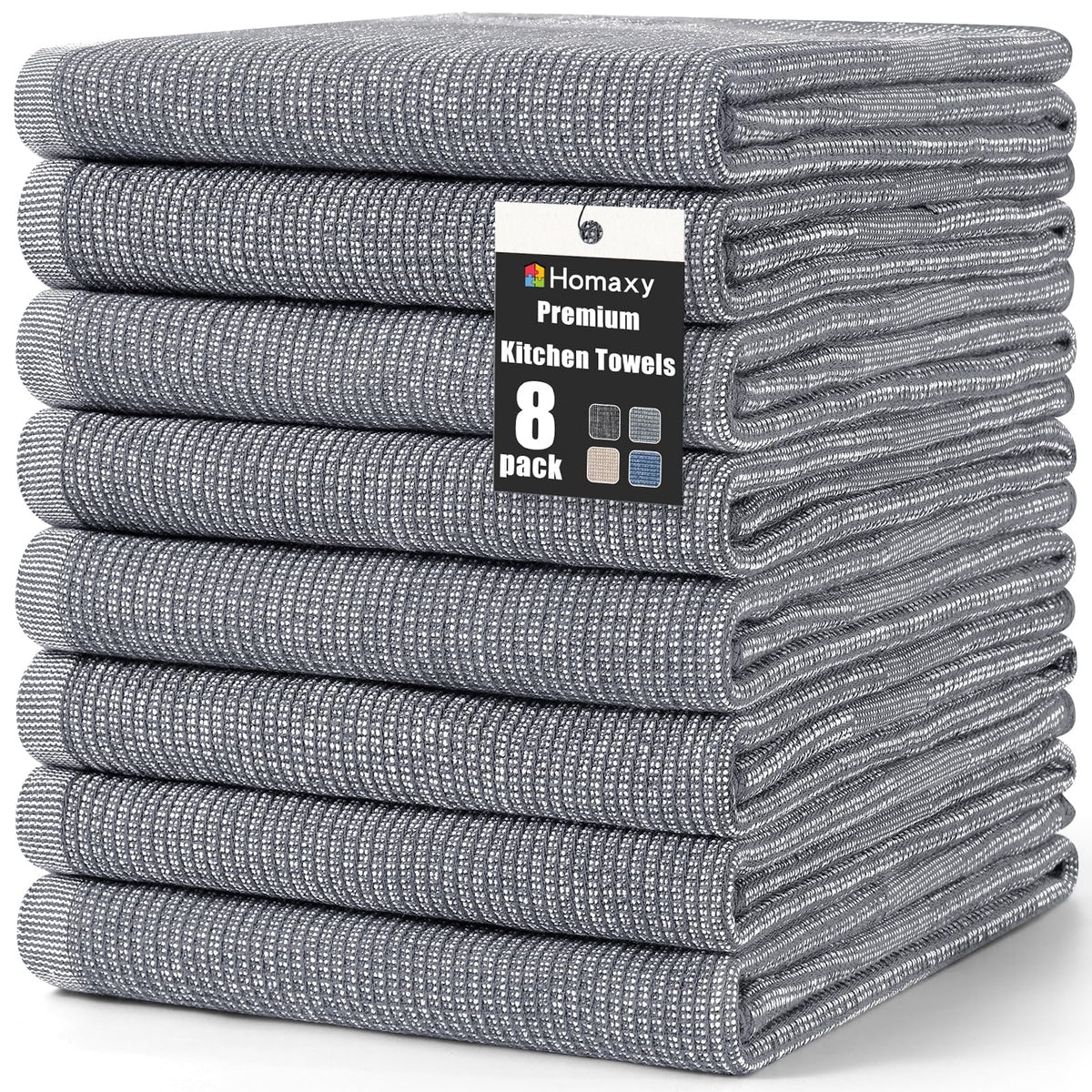 Homaxy 380 GSM Cotton Premium Kitchen Towels 6 Pack, 18"x 28", Khaki