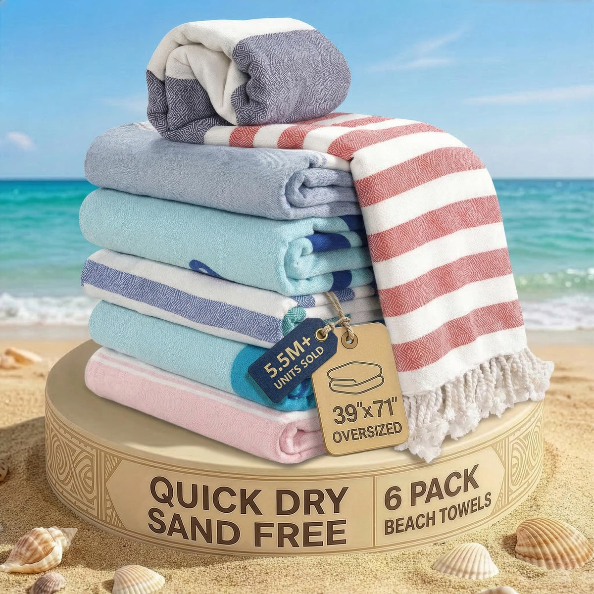 LANE LINEN Turkish Towels 6 Pcs, Beach Towels Oversized, Soft - Beach Party