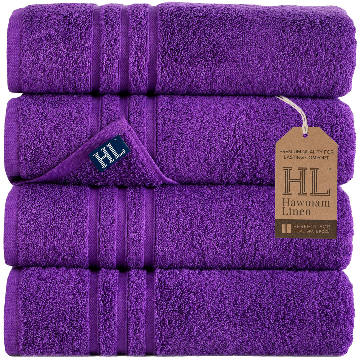 Hawmam Linen White Bath Towels 4 Pack 27 x 54 Inches 100% Turkish Cotton Soft Lightweight and Highly Absorbent Quick Drying Towels, Premium Quality Perfect for Daily Use