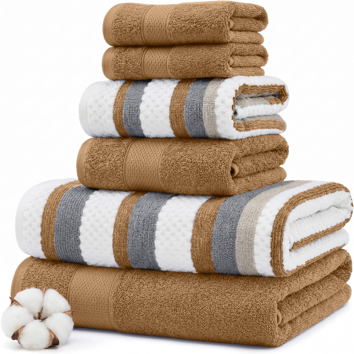 Modern Threads 6 Piece Bath Towel Set – Bathroom Towel Set with 2 Bath Towels, 2 Hand Towels & 2 Washcloths – 100% Cotton, Soft & Absorbent – Jacquard Border (Gray)