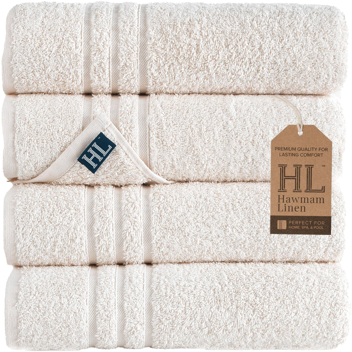Hawmam Linen White Bath Towels 4 Pack 27 x 54 Inches 100% Turkish Cotton Soft Lightweight and Highly Absorbent Quick Drying Towels, Premium Quality Perfect for Daily Use