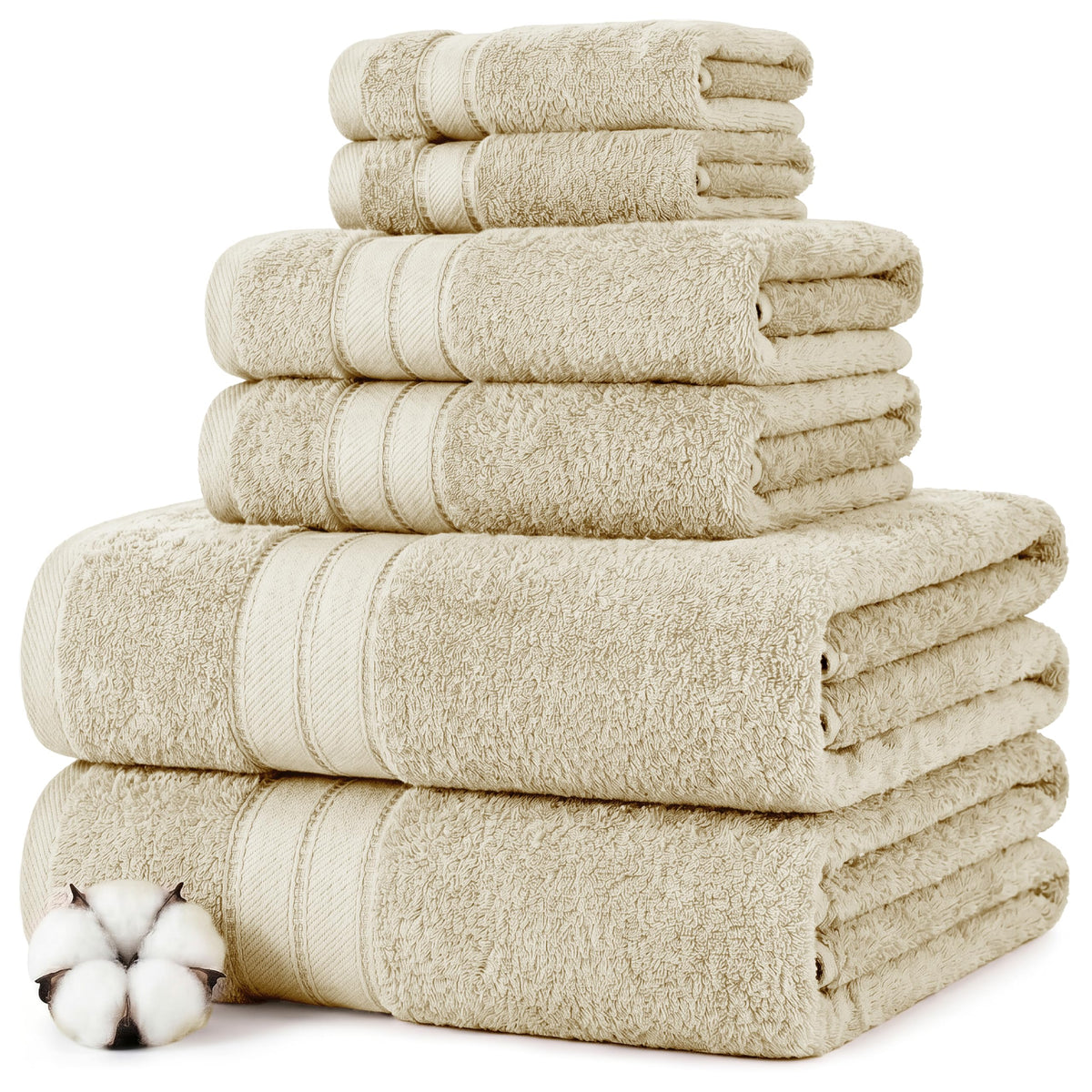 Modern Threads Spun Loft 6 Piece Bath Towel Set – 2 Bath Towels, 2 Hand Towels & 2 Washcloths – 100% Cotton, 600 GSM, Plush, Soft & Absorbent (Eucalyptus)
