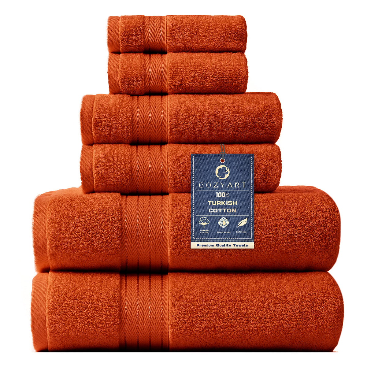COZYART Luxury Bath Towel Set 6 Pcs, Dark Green 100% Turkish Cotton 650 GSM