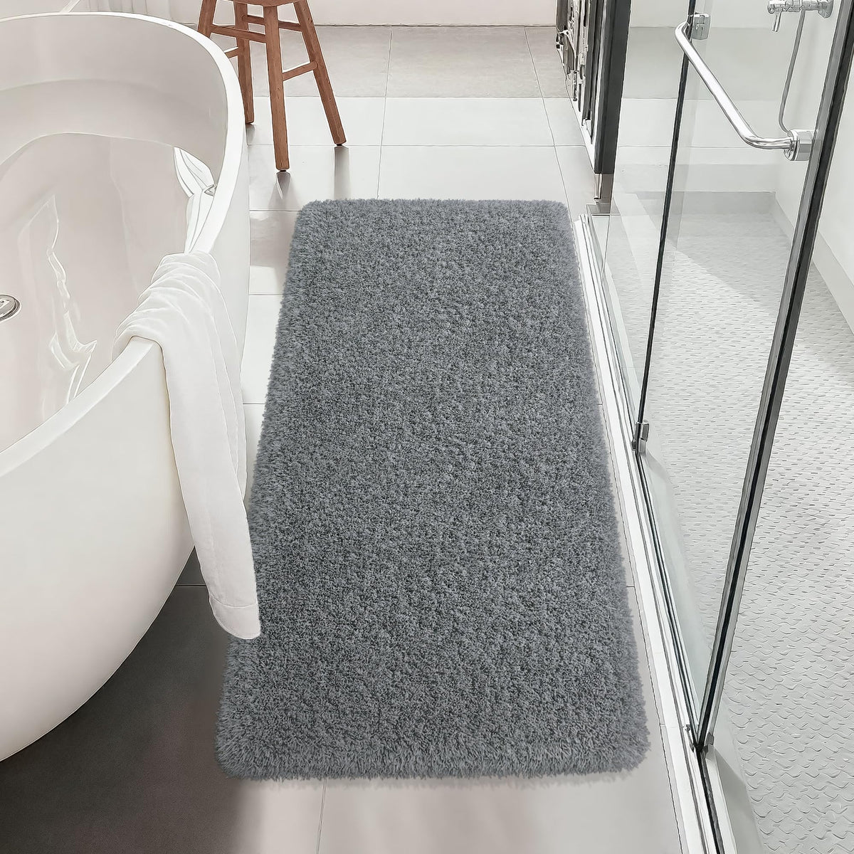 White Bathroom Rugs Non Slip 24"x16",Absorbent Bath Mat Quick Dry
