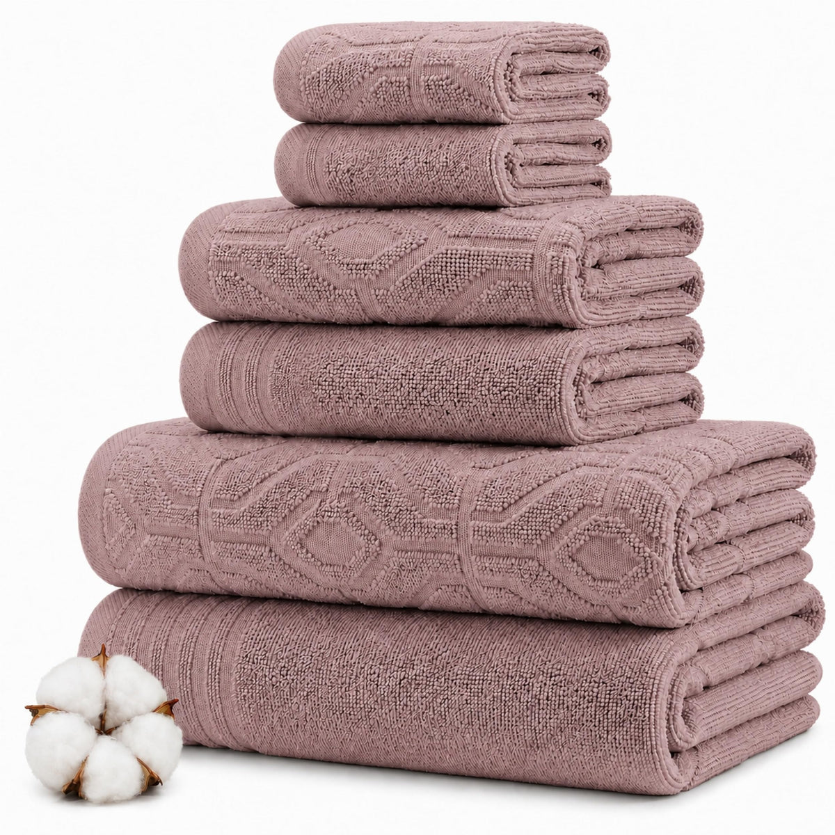 Modern Threads 6 Piece Bath Towel Set – Bathroom Towel Set with 2 Bath Towels, 2 Hand Towels & 2 Washcloths – 100% Cotton, Soft & Absorbent – Geometric (Soft Olive)