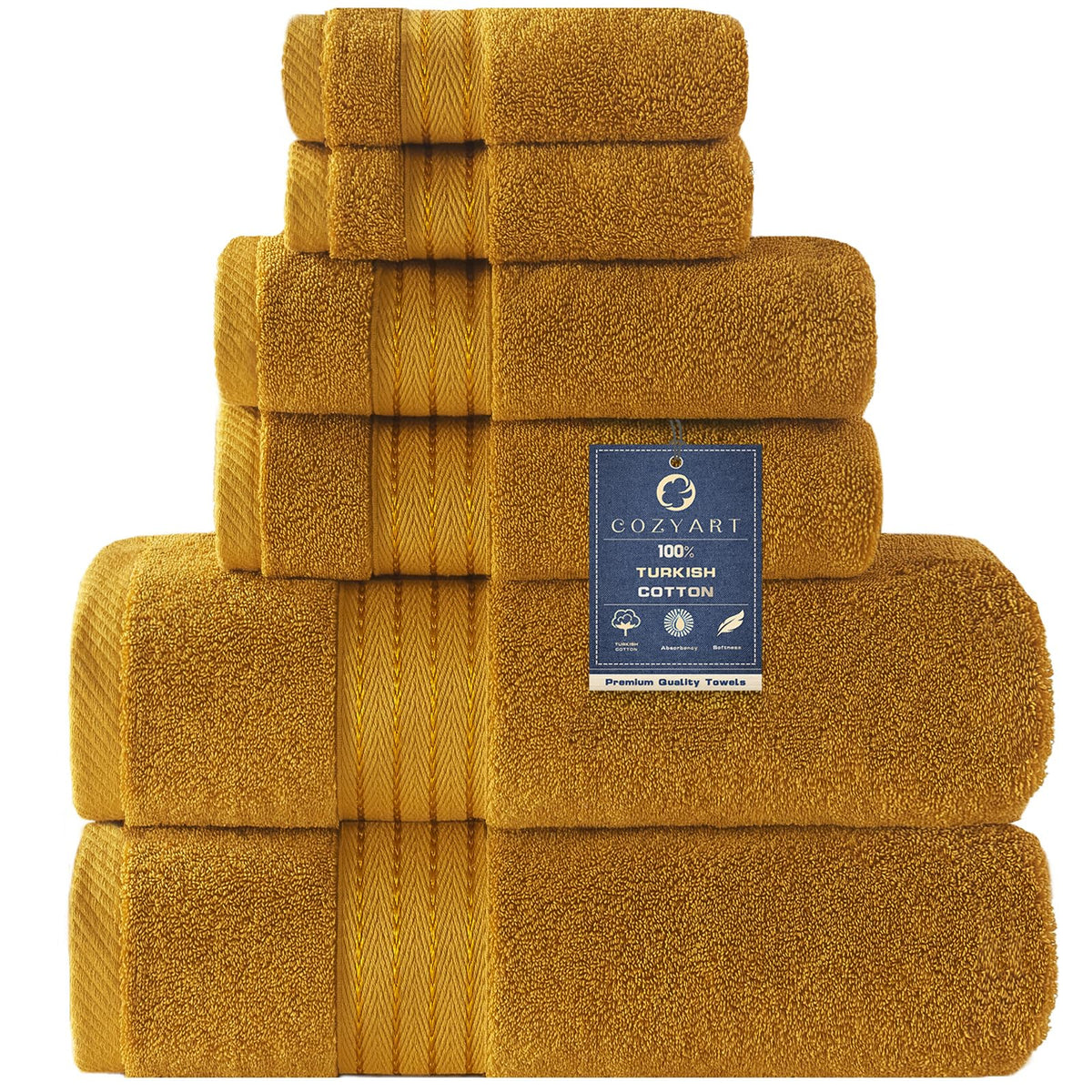 COZYART Luxury Bath Towel Set 6 Pcs, Dark Green 100% Turkish Cotton 650 GSM