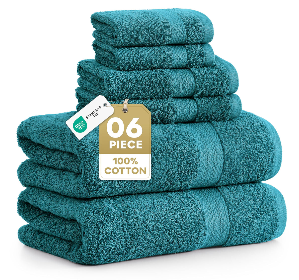 LANE LINEN Bath Towel Set Absorbent Quick Dry 100% Cotton 6 Piece - Navy