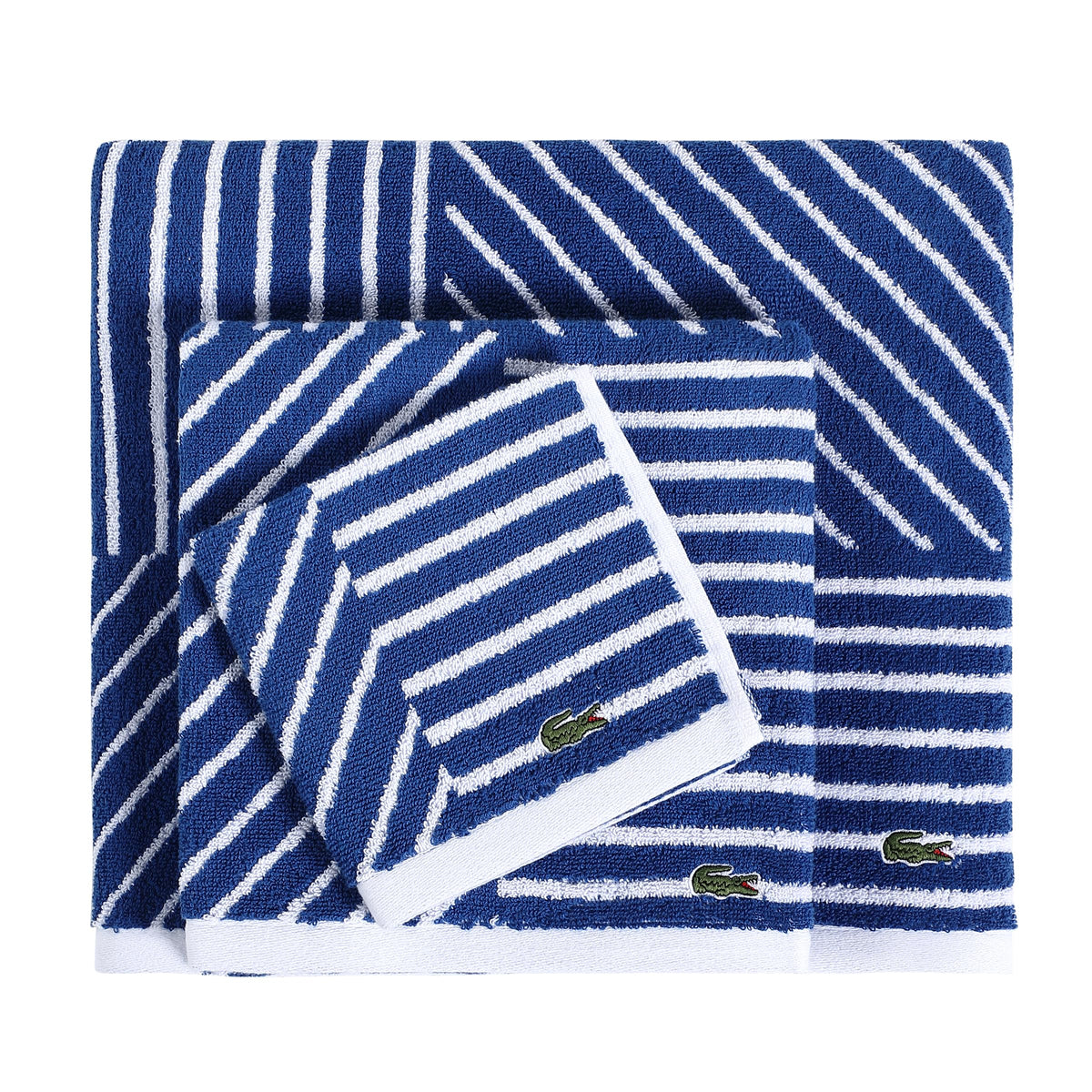 Lacoste Guethary Striped 100% Cotton Bath Towel, Meteorite, 30"x54"