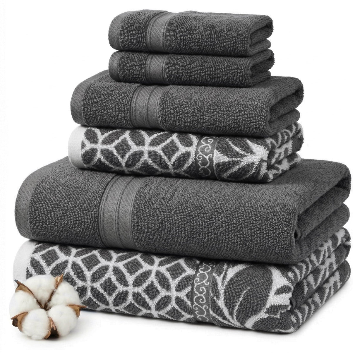 Modern Threads 6 Piece Bath Towel Set – Bathroom Set with 2 Bath Towels, 2 Hand Towels, and 2 Wash Cloths – 100% Cotton, Super Absorbent & Extra Soft – Reversible Classic Diamond (Aqua)