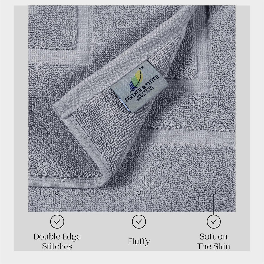 Feather & Stitch 100% Cotton Bath Mats 2 Piece 30x21 Inches, Grey
