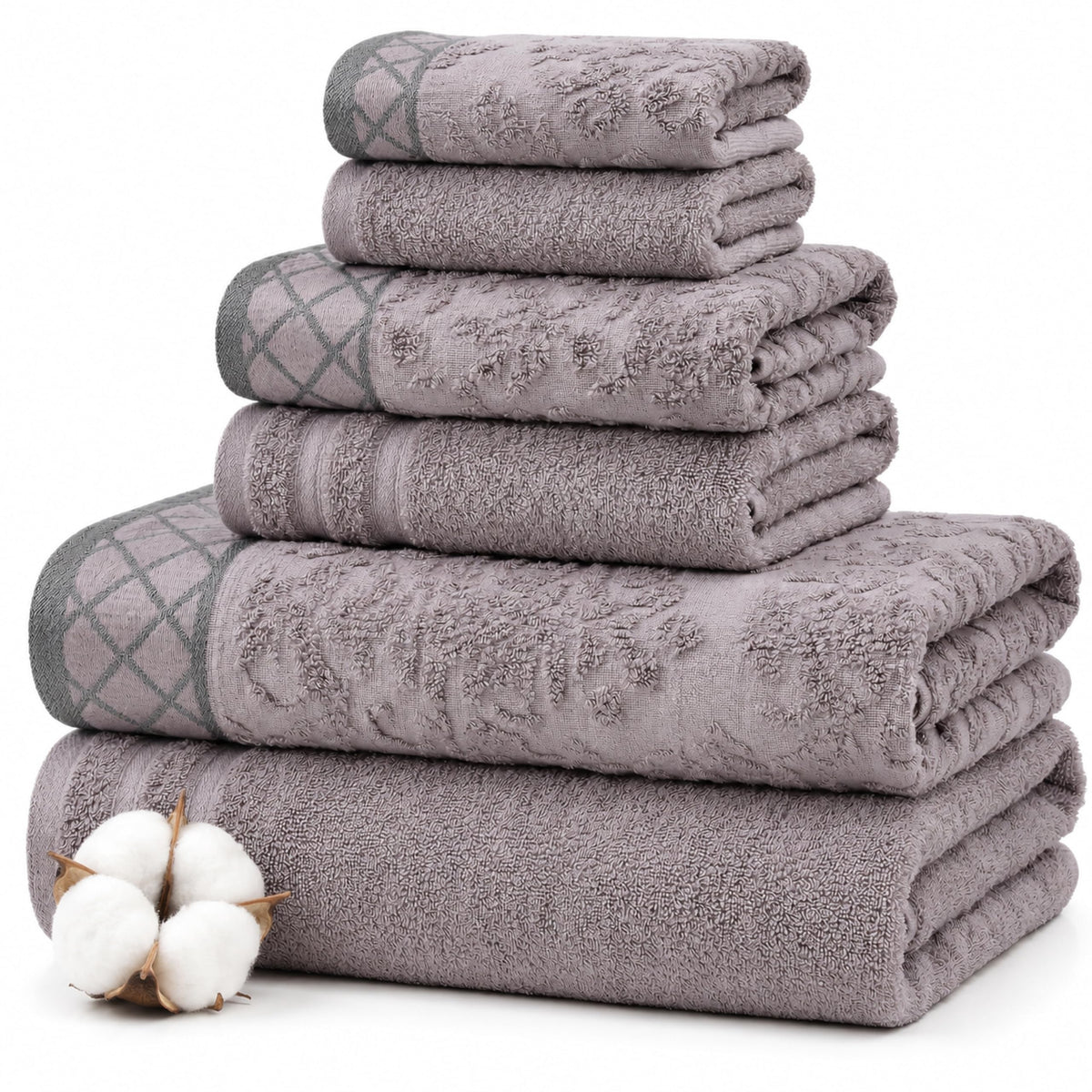 Modern Threads 6 Piece Bath Towel Set – Bathroom Towel Set with 2 Bath Towels, 2 Hand Towels & 2 Washcloths – 100% Cotton, Soft & Absorbent – Geometric (Soft Olive)