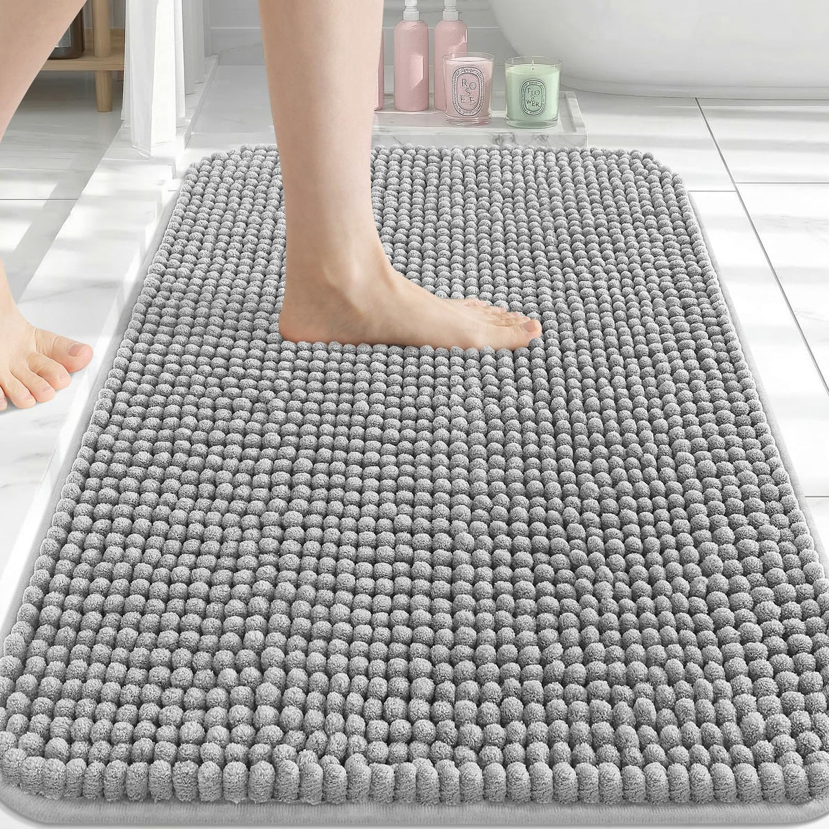 Arotive Chenille Bathroom Rugs 30x20, Soft Absorbent Bath Mat, Grey