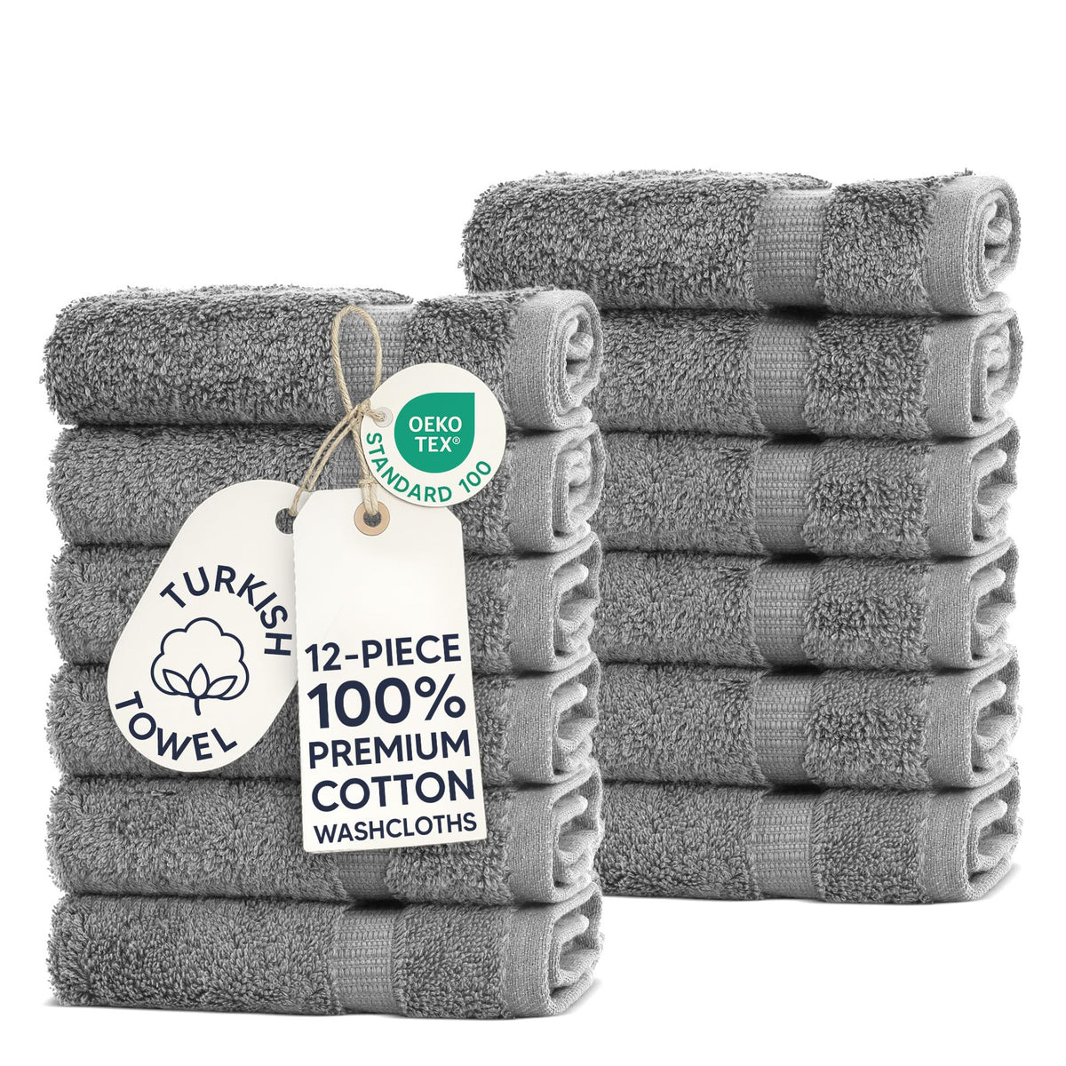 Chakir Turkish Linens 100% Cotton 4-Pack Bath Towels 27x54, Gray