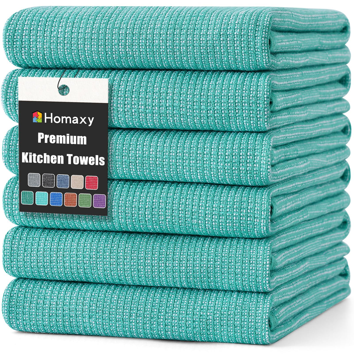 Homaxy 380 GSM Cotton Premium Kitchen Towels 6 Pack, 18"x 28", Khaki