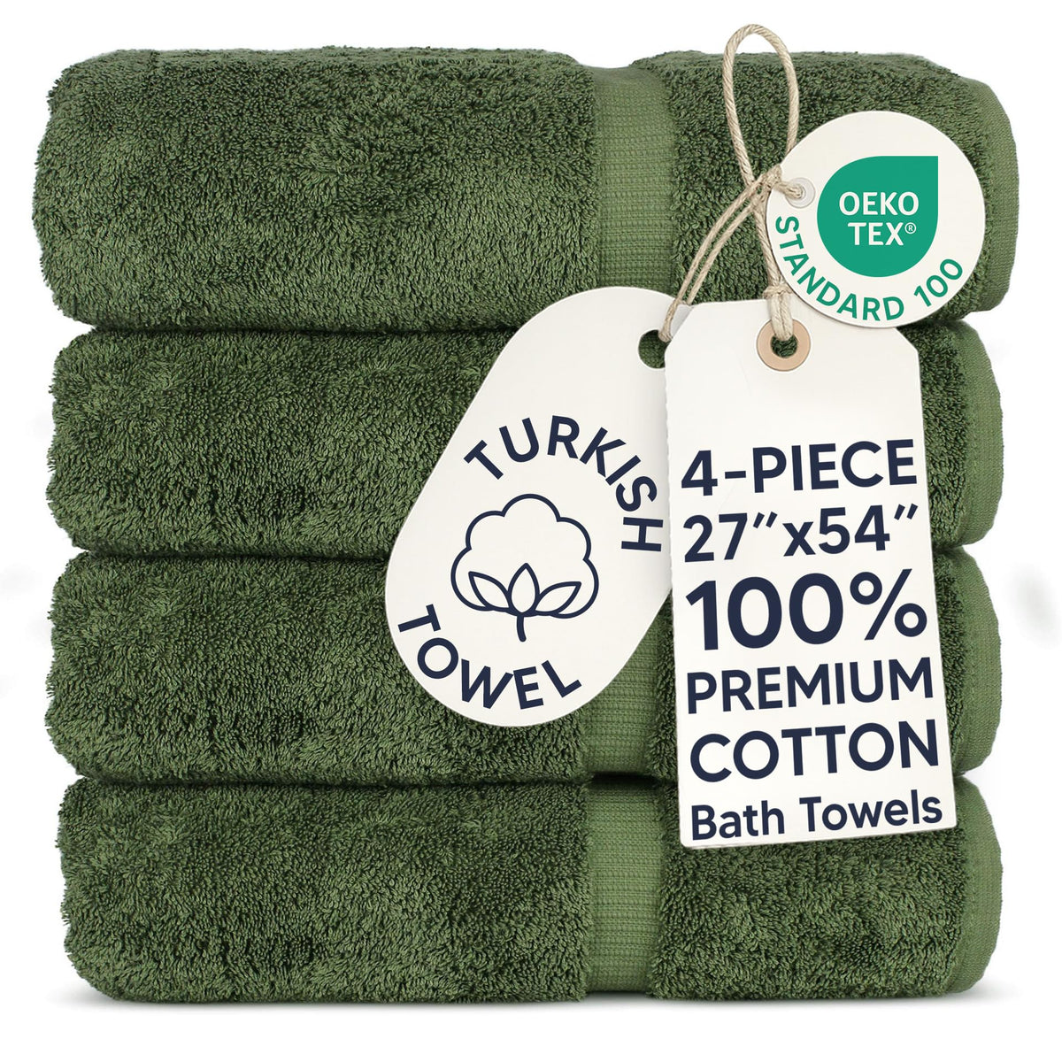 Chakir Turkish Linens 100% Cotton 4-Pack Bath Towels 27x54, Gray