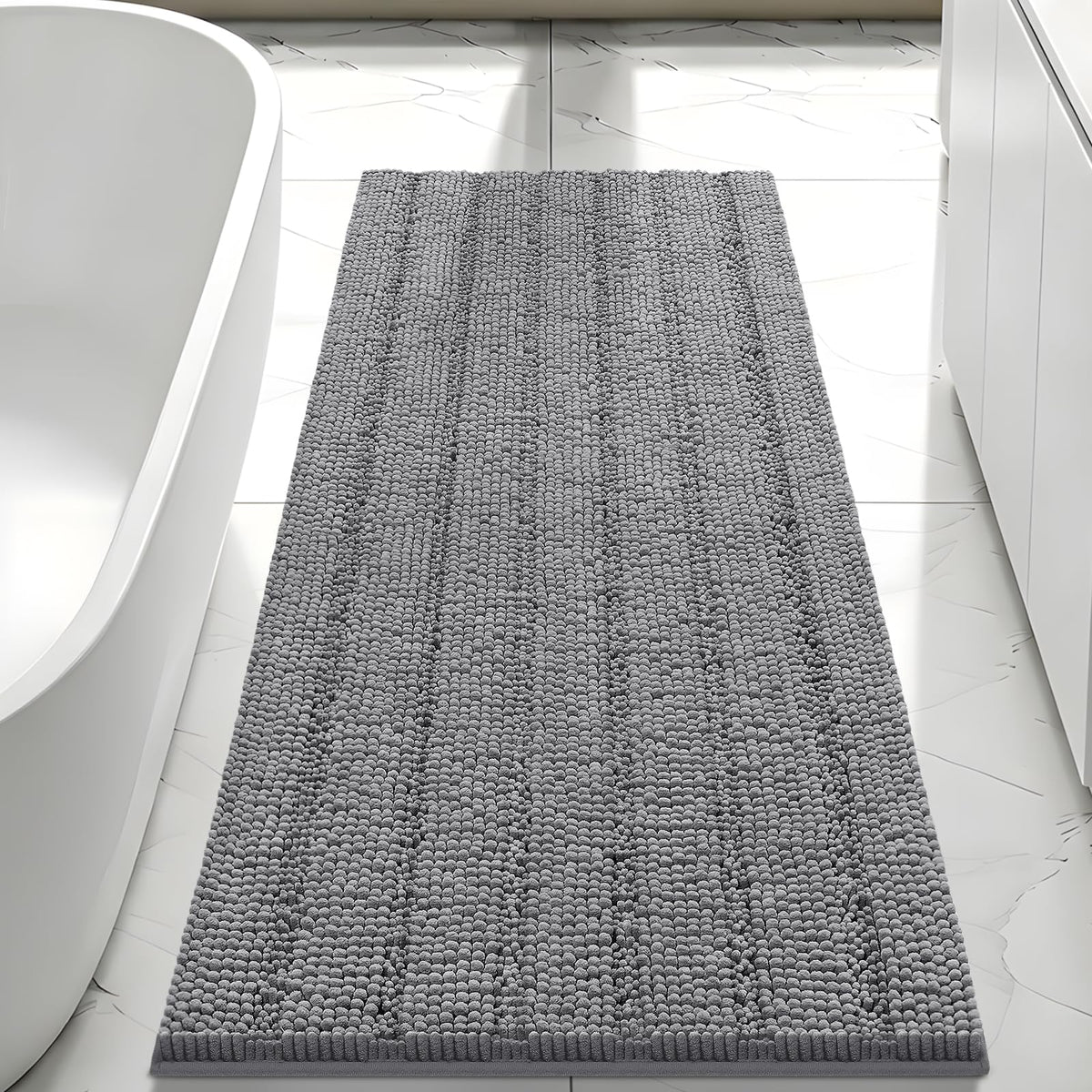 Bcoimo Small Bath Rug Mat,24x17 Chenille Non Slip Black Bathroom Floor Mats