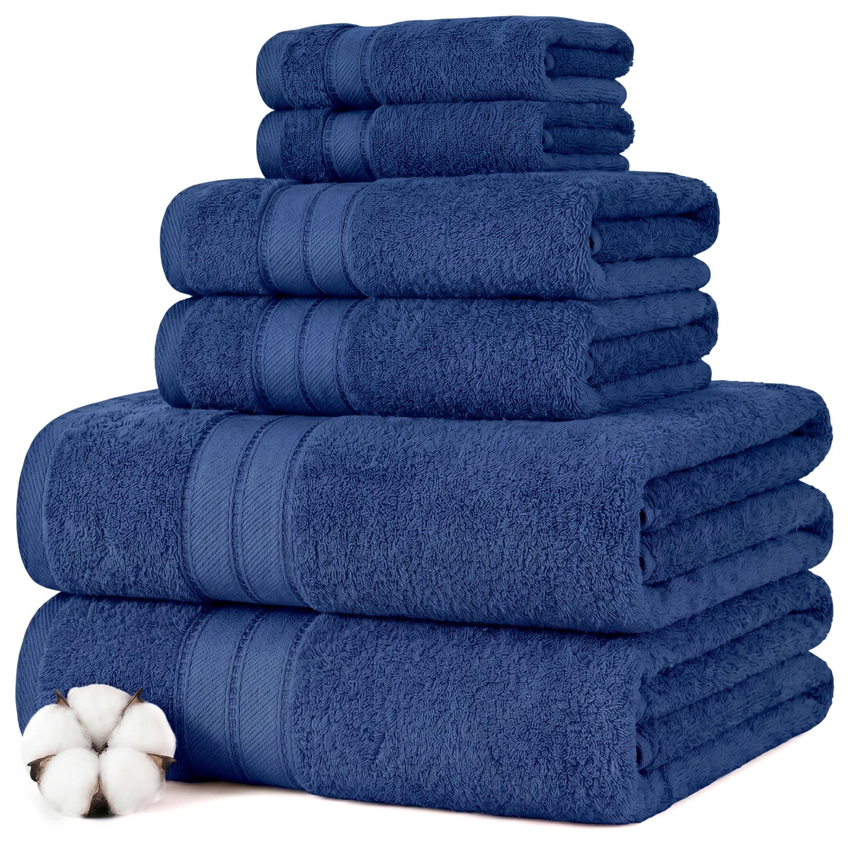 Modern Threads Spun Loft 6 Piece Bath Towel Set – 2 Bath Towels, 2 Hand Towels & 2 Washcloths – 100% Cotton, 600 GSM, Plush, Soft & Absorbent (White)