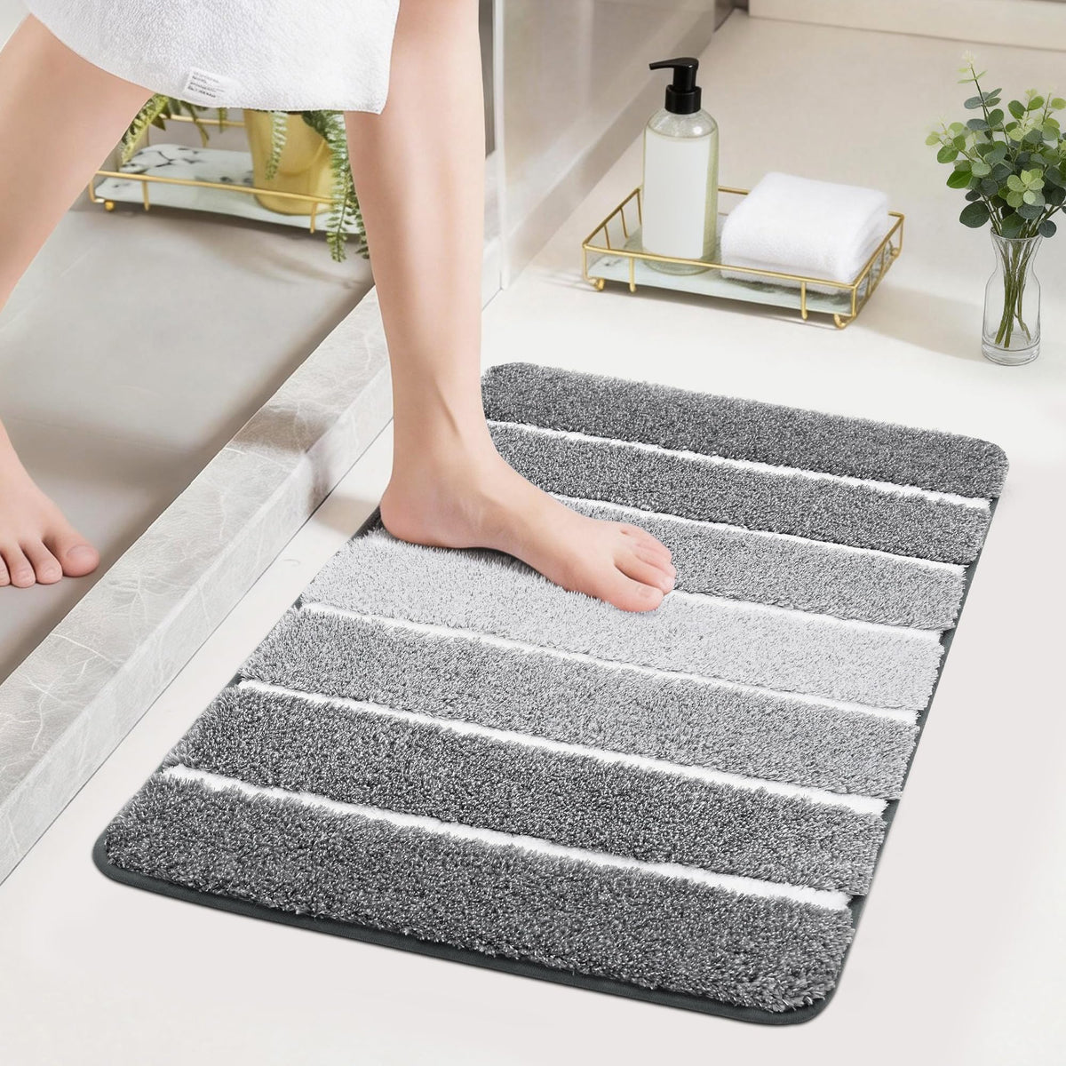 COSY HOMEER Bathroom Rugs 24x17,Ultra Soft Absorbent Bath Mat,Grey