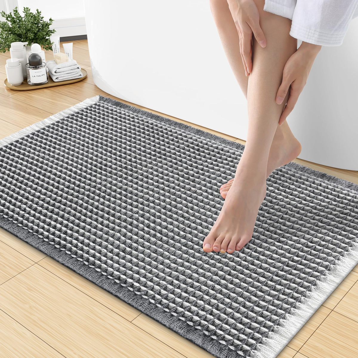 Smiry Waffle Bath Mat 30X20, Extra Soft Absorbent Bathroom Rugs, Brown