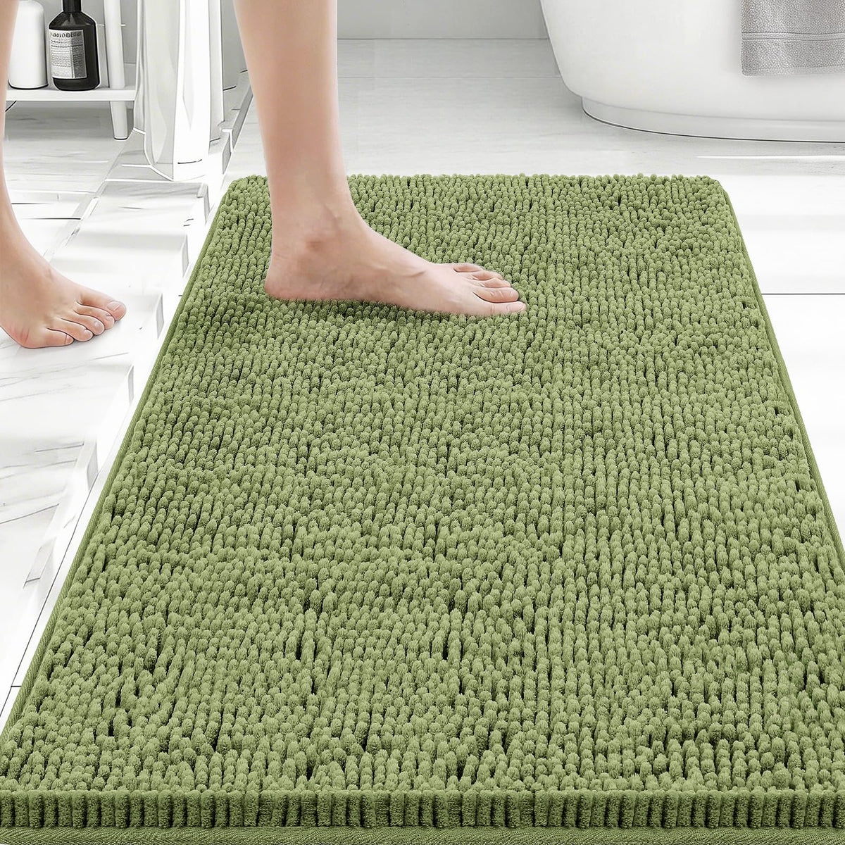 Bcoimo Small Bath Rug Mat,Sage Chenille High Absorbent Bathroom Floor Mats