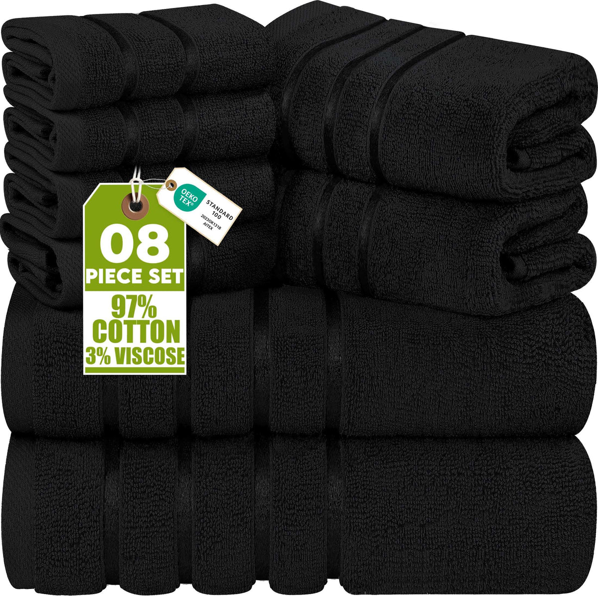 Utopia Towels 8 Piece Luxury Towel Set, 600 GSM, Viscose Stripe, White