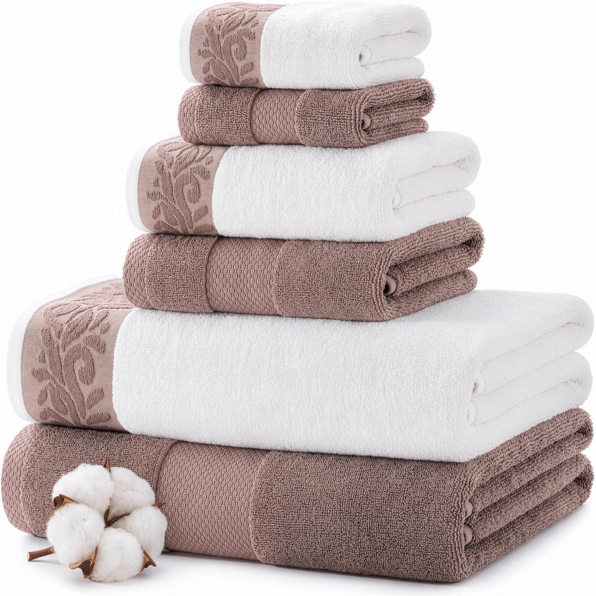 Modern Threads 6 Piece Bath Towel Set – Bathroom Towel Set with 2 Bath Towels, 2 Hand Towels & 2 Washcloths – 100% Cotton, Soft & Absorbent – Jacquard Border (Gray)