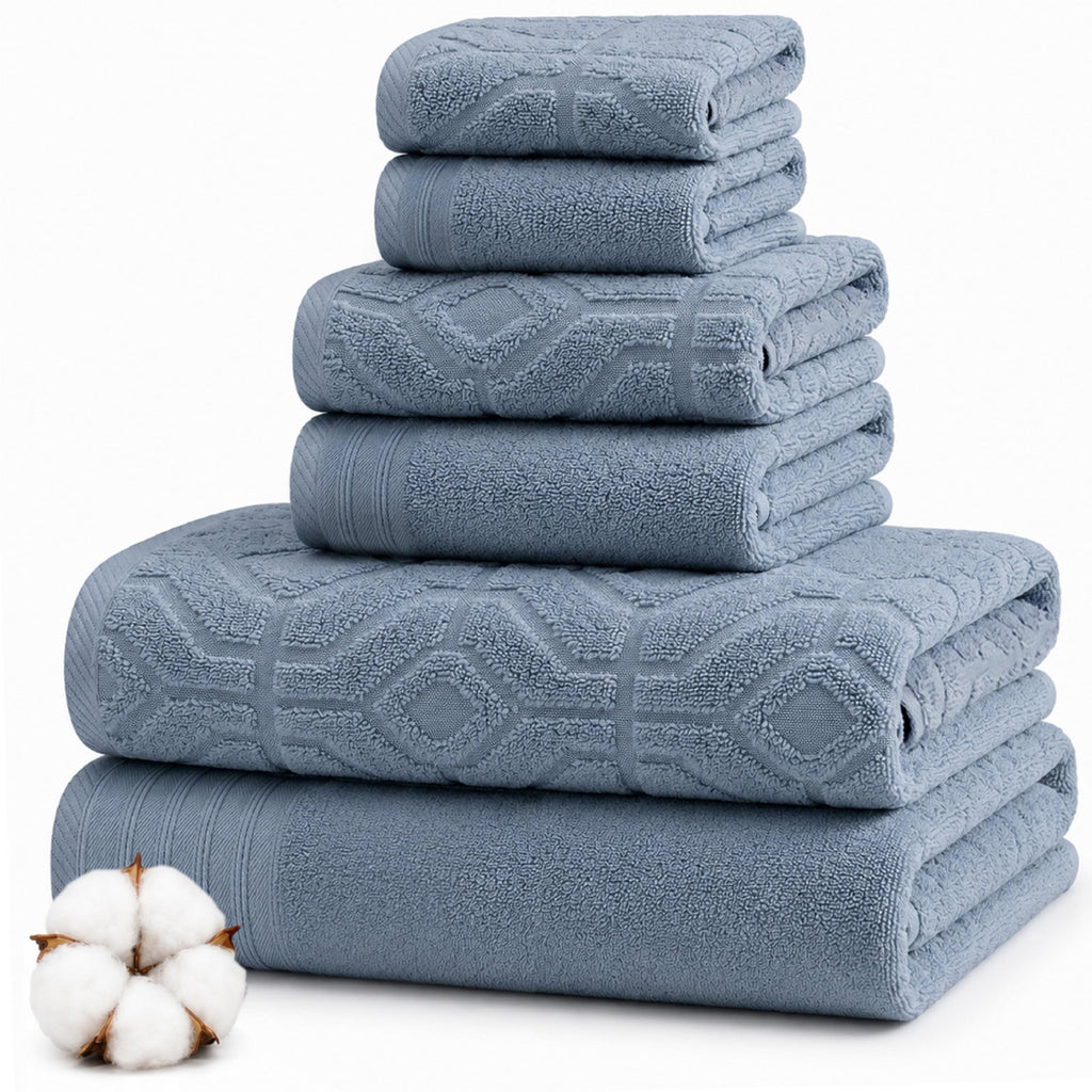 Modern Threads 6 Piece Bath Towel Set – Bathroom Towel Set with 2 Bath Towels, 2 Hand Towels & 2 Washcloths – 100% Cotton, Soft & Absorbent – Geometric (Soft Olive)