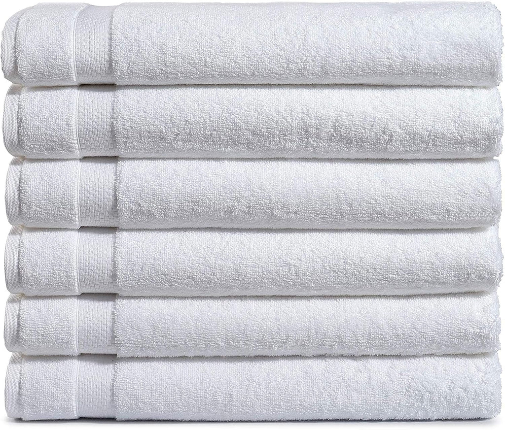 Amazon Basics 6-Pack Bath Towels, 100% Ring Spun Cotton, 600 GSM, Lightweight and Highly Absorbent, Quick Drying, Hotel Quality, 27 x 54 inches, White