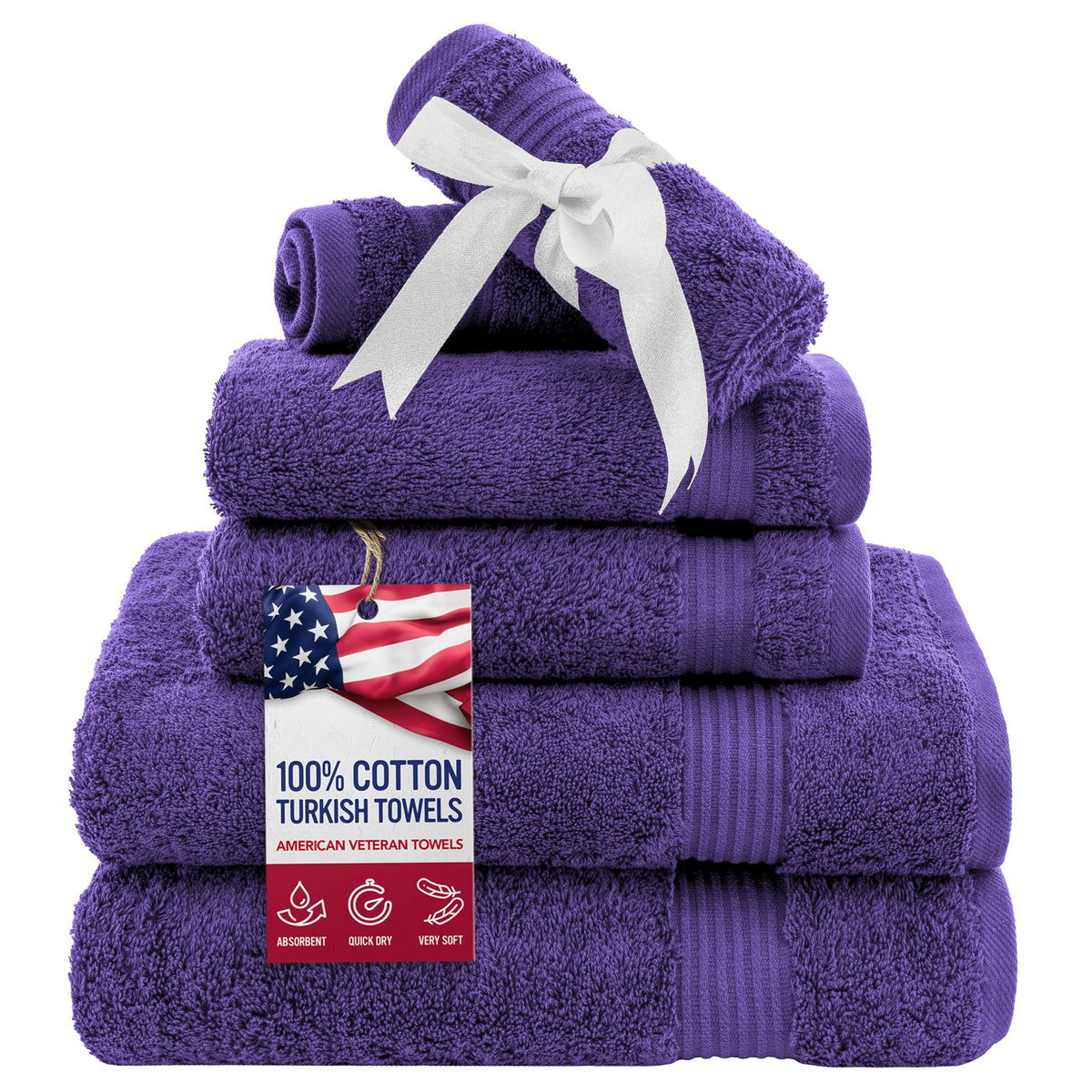 American Veteran Towel, 100% Cotton Turkish Bath Towels for Bathroom 4 Pack, 27x54 Extra Large Premium Soft Drying Bathroom Towels, Navy Blue