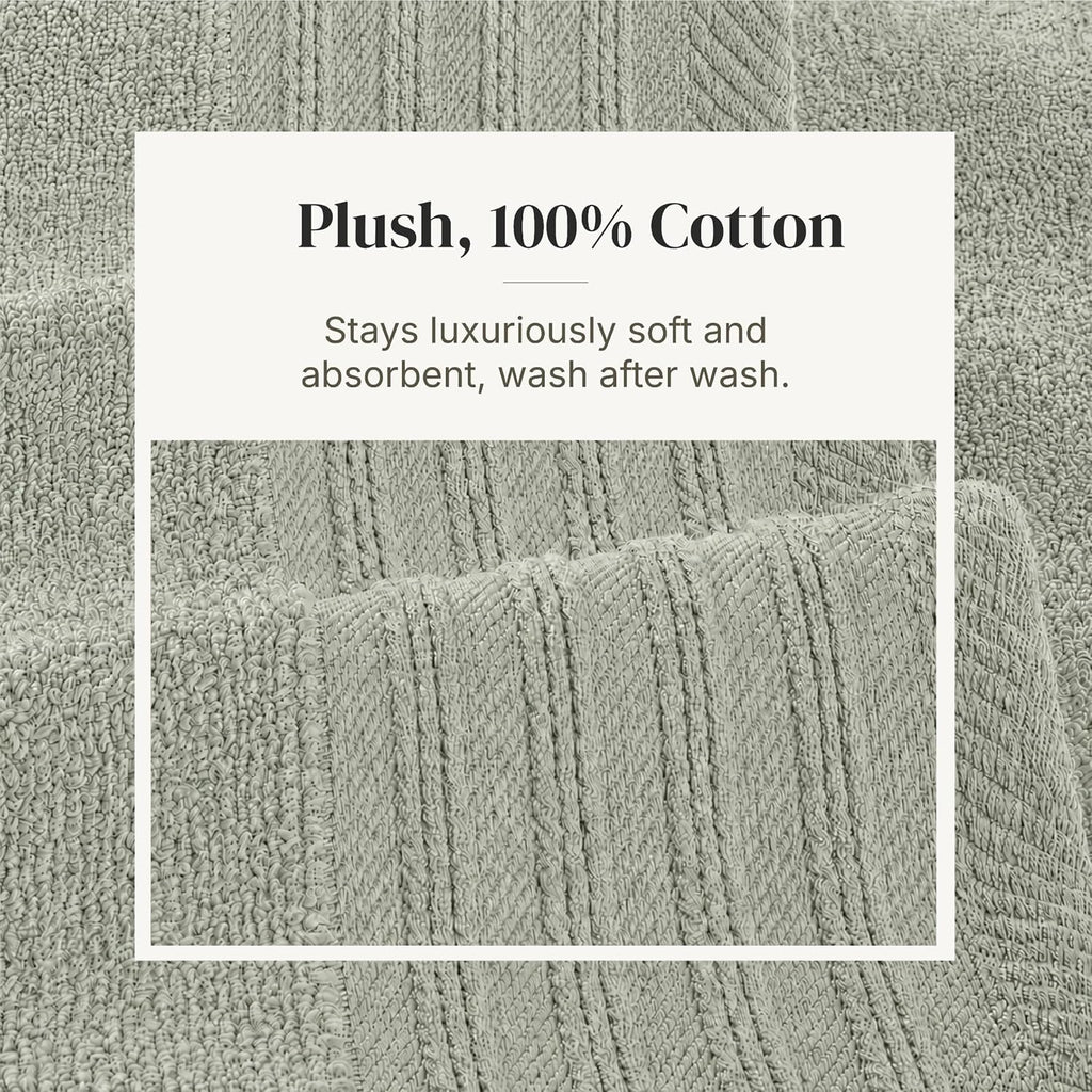 Modern Threads 6 Piece Bath Towel Set – Bathroom Towel Set with 2 Bath Towels, 2 Hand Towels & 2 Washcloths – 100% Cotton, Soft & Absorbent – Geometric (Soft Olive)