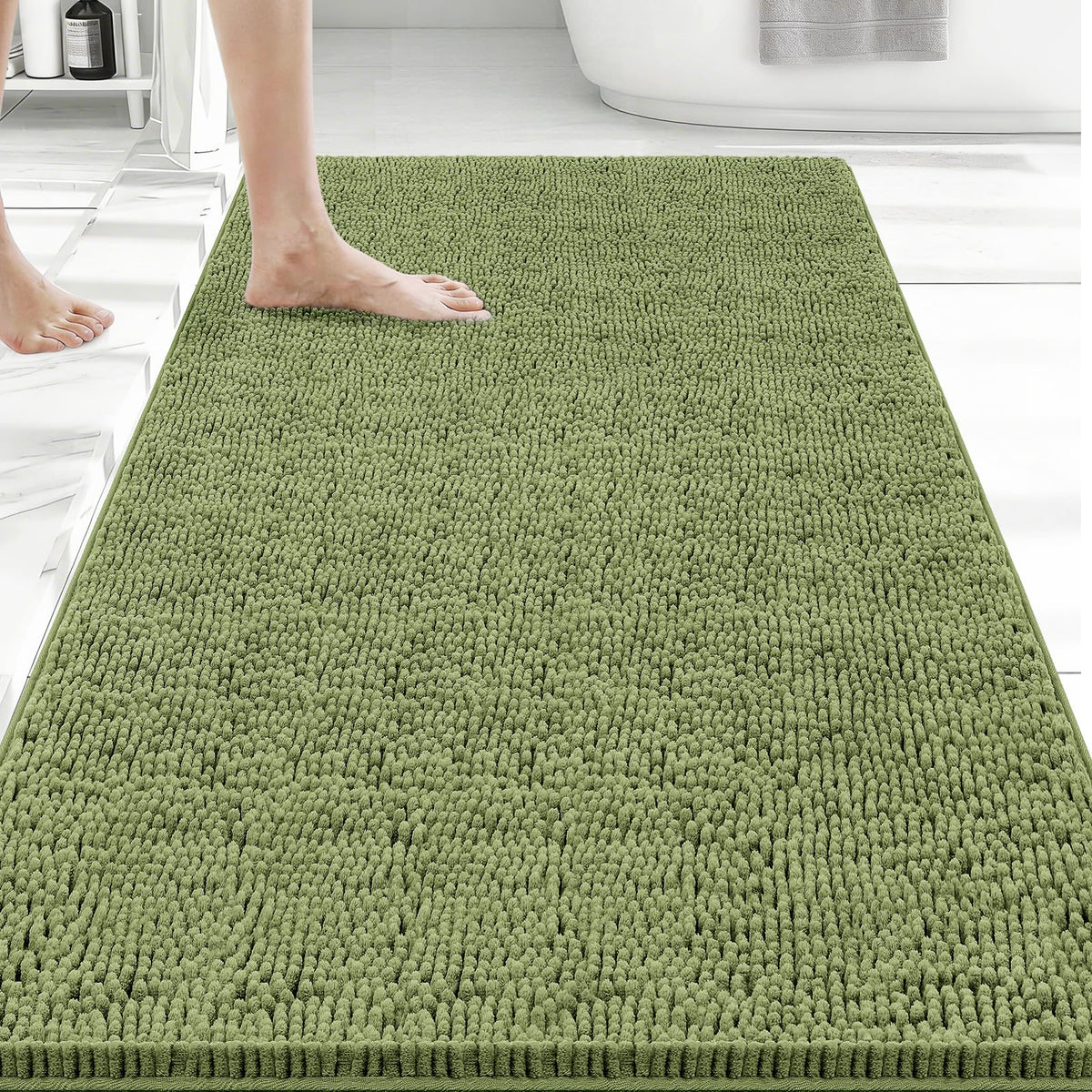 Bcoimo Small Bath Rug Mat,Sage Chenille High Absorbent Bathroom Floor Mats