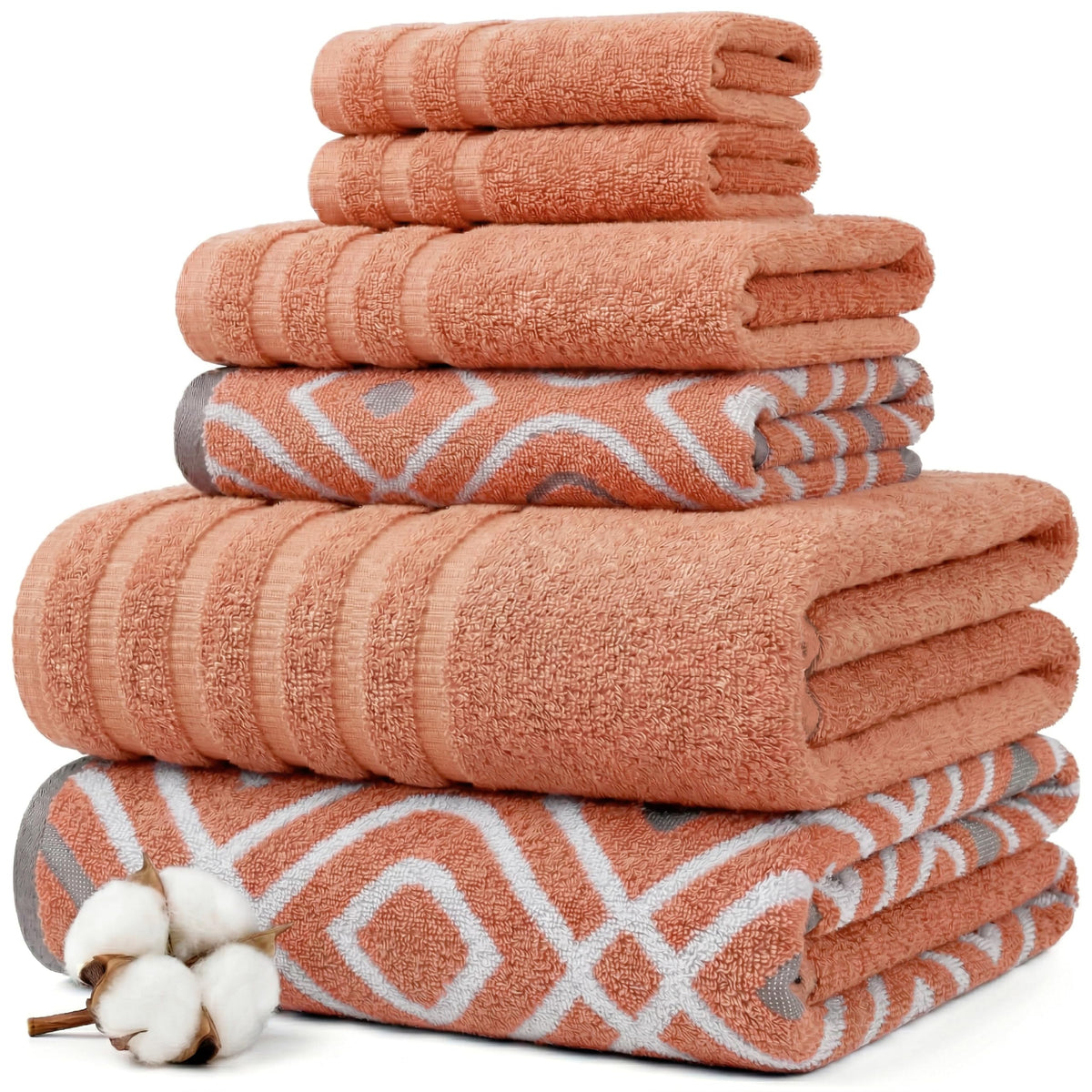 Modern Threads 6 Piece Bath Towel Set – Bathroom Set with 2 Bath Towels, 2 Hand Towels, and 2 Wash Cloths – 100% Cotton, Super Absorbent & Extra Soft – Reversible Classic Diamond (Aqua)