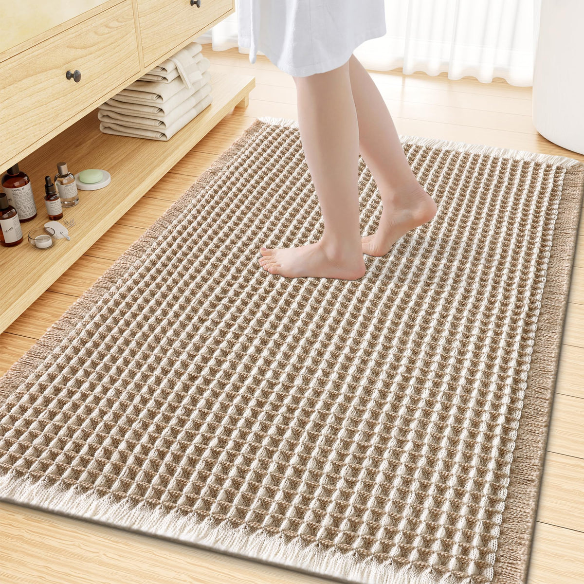 Smiry Waffle Bath Mat 30X20, Extra Soft Absorbent Bathroom Rugs, Brown