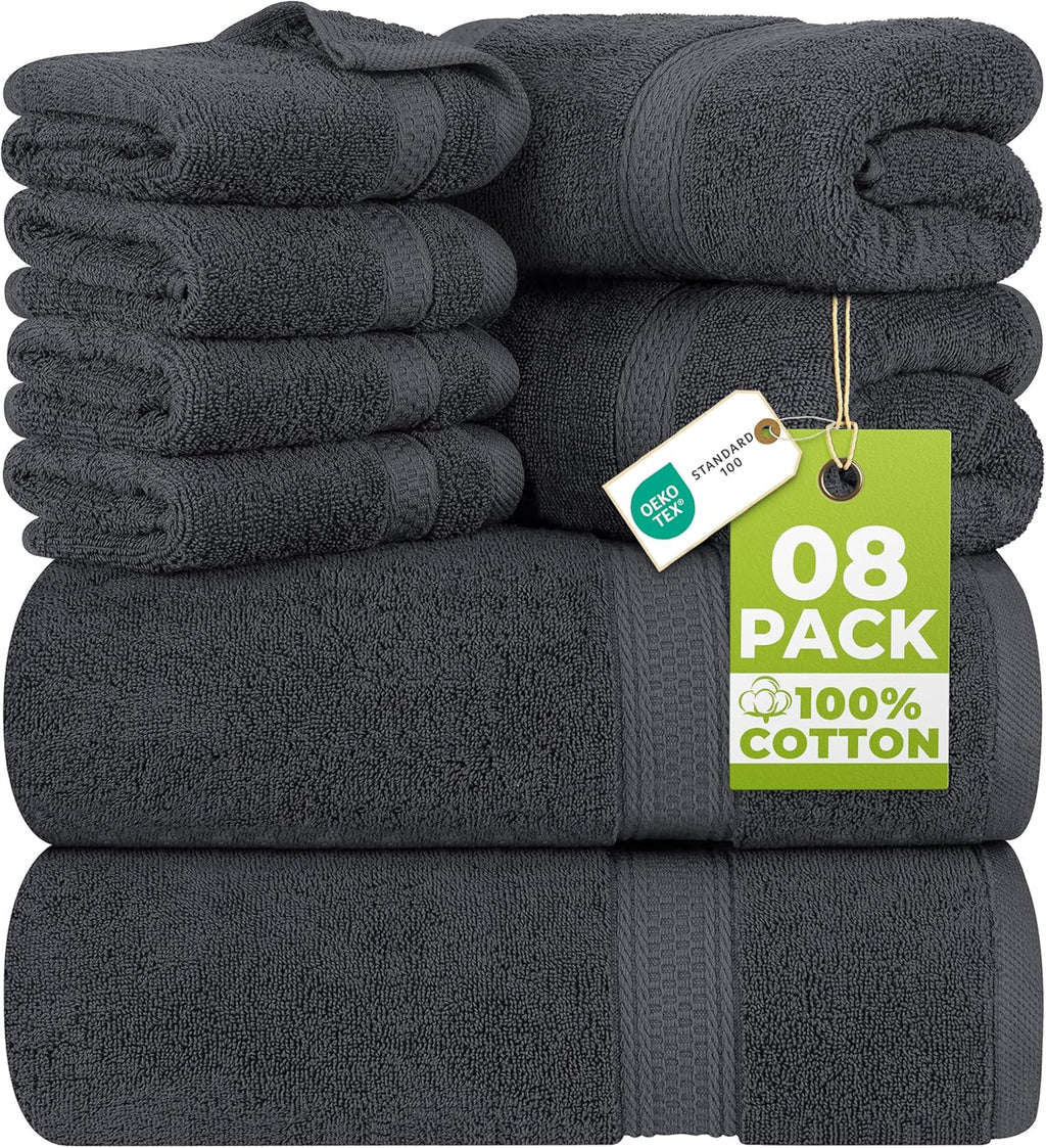 Utopia Towels 8 Piece Majestic Plush Luxury Towel Set, Cotton, Grey