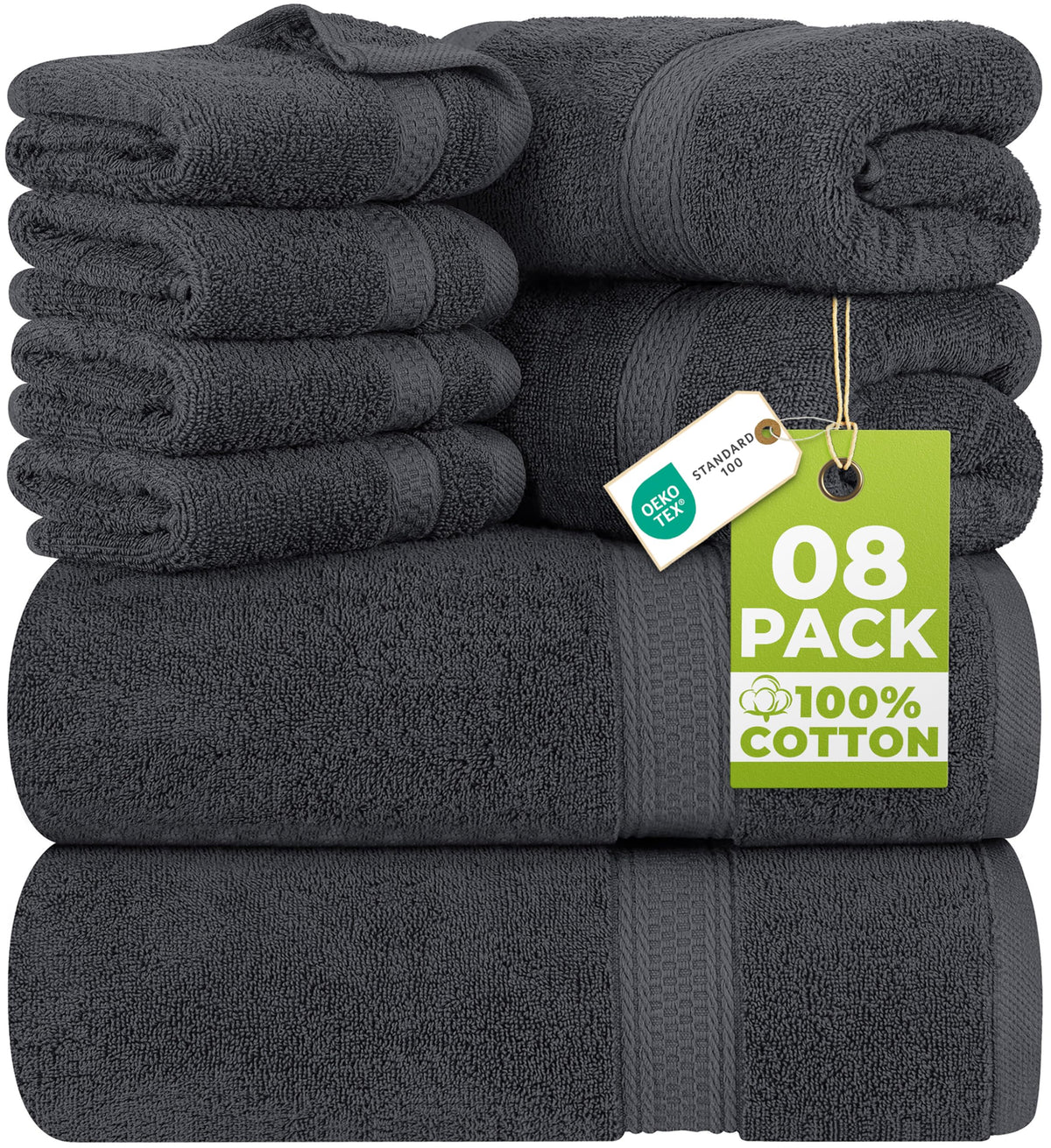 Utopia Towels 8 Piece Majestic Plush Luxury Towel Set, Cotton, Grey