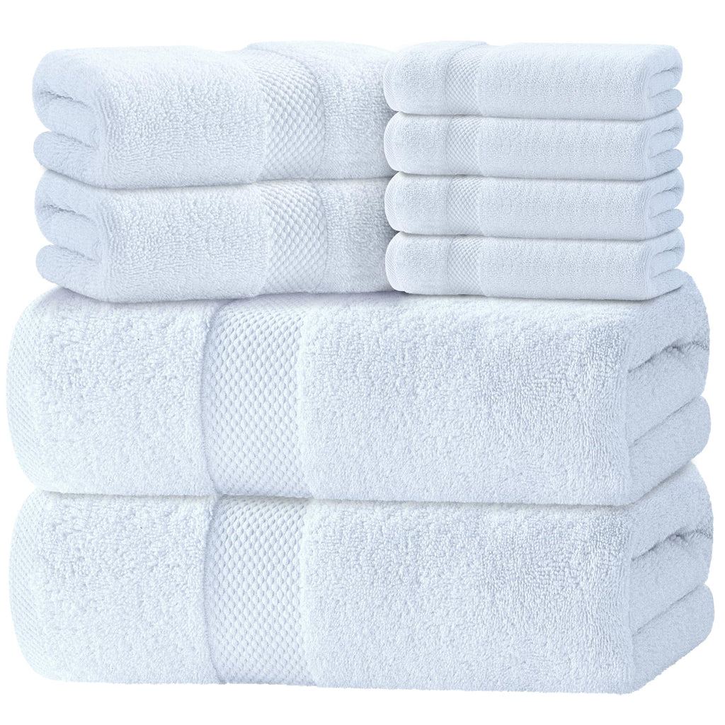 White Classic Luxury Bath Towel Set of 8 Pieces - 100% Turkish Cotton Highly Absorbent Towels for Bathroom, 2 Luxury Bath Towels 700GSM, 2 Hand Towels, 4 Washcloths, Ivory