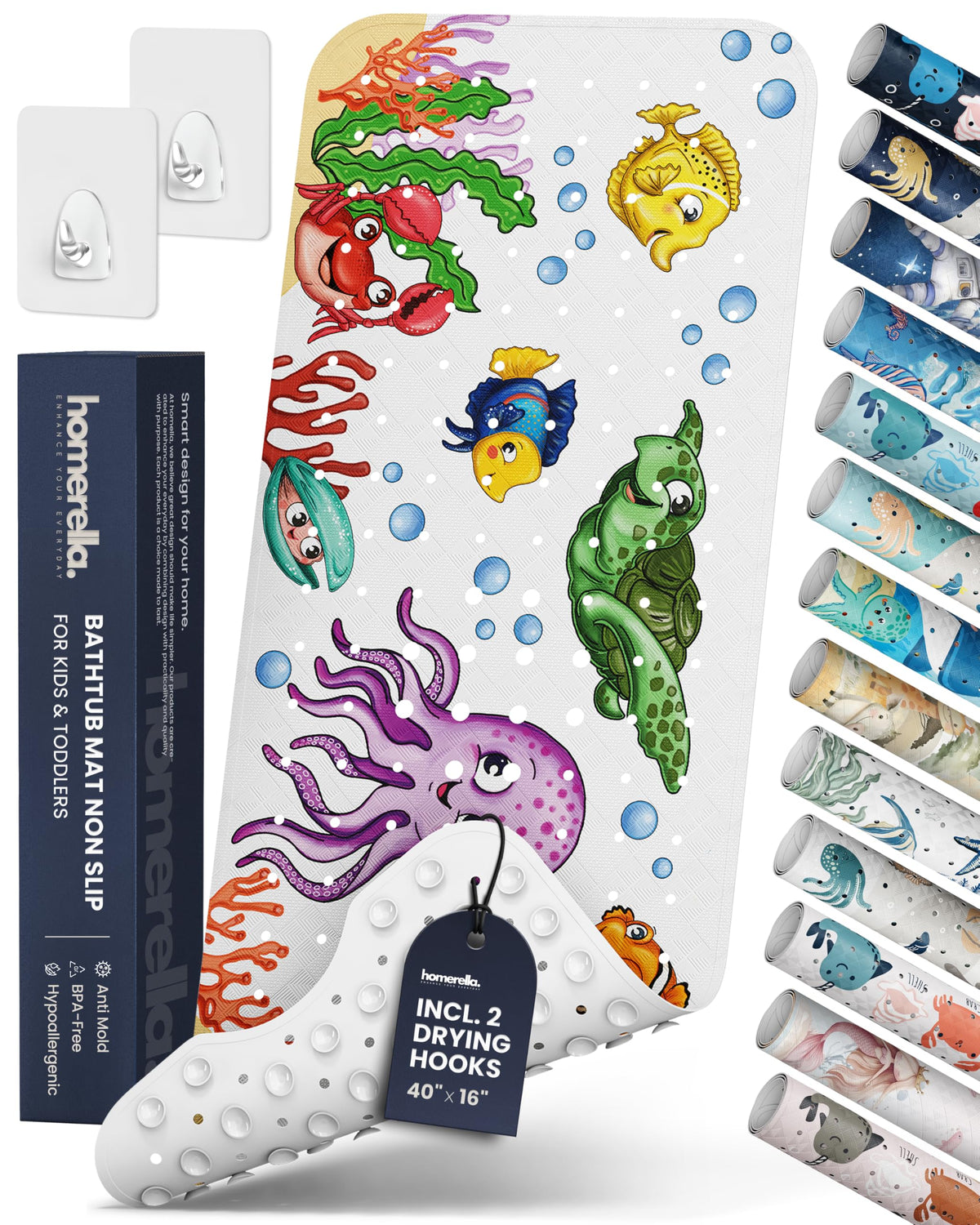 homerella Bathtub Mat Non Slip Kids 40x16 Baby Bath Mat Non Slip Anti Mold