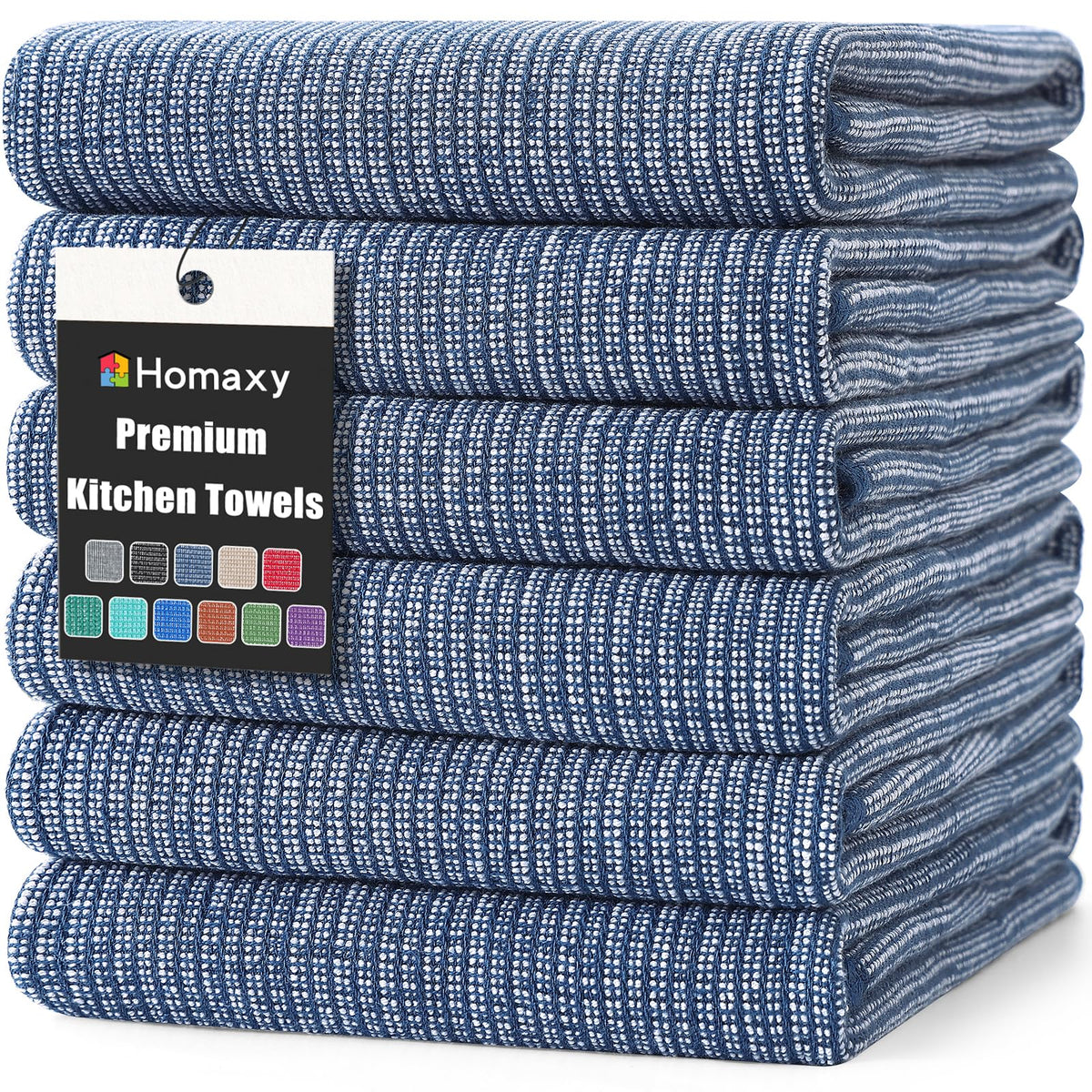 Homaxy 380 GSM Cotton Premium Kitchen Towels 6 Pack, 18"x 28", Khaki