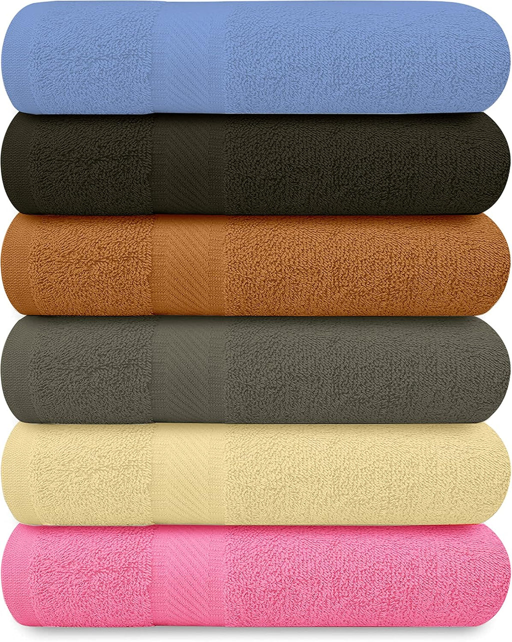 QUBA LINEN 100% Cotton Bath Towels-27x54inch - 6 Pack Shower Towels - Light Weight, Ultra Absorbent Towels for Bathroom (Multi Color)
