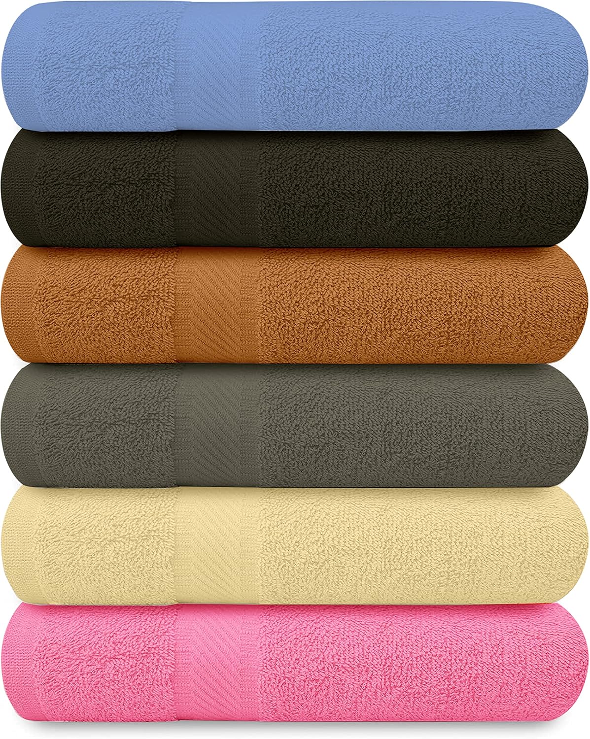 QUBA LINEN 100% Cotton Bath Towels-27x54inch - 6 Pack Shower Towels - Light Weight, Ultra Absorbent Towels for Bathroom (Multi Color)