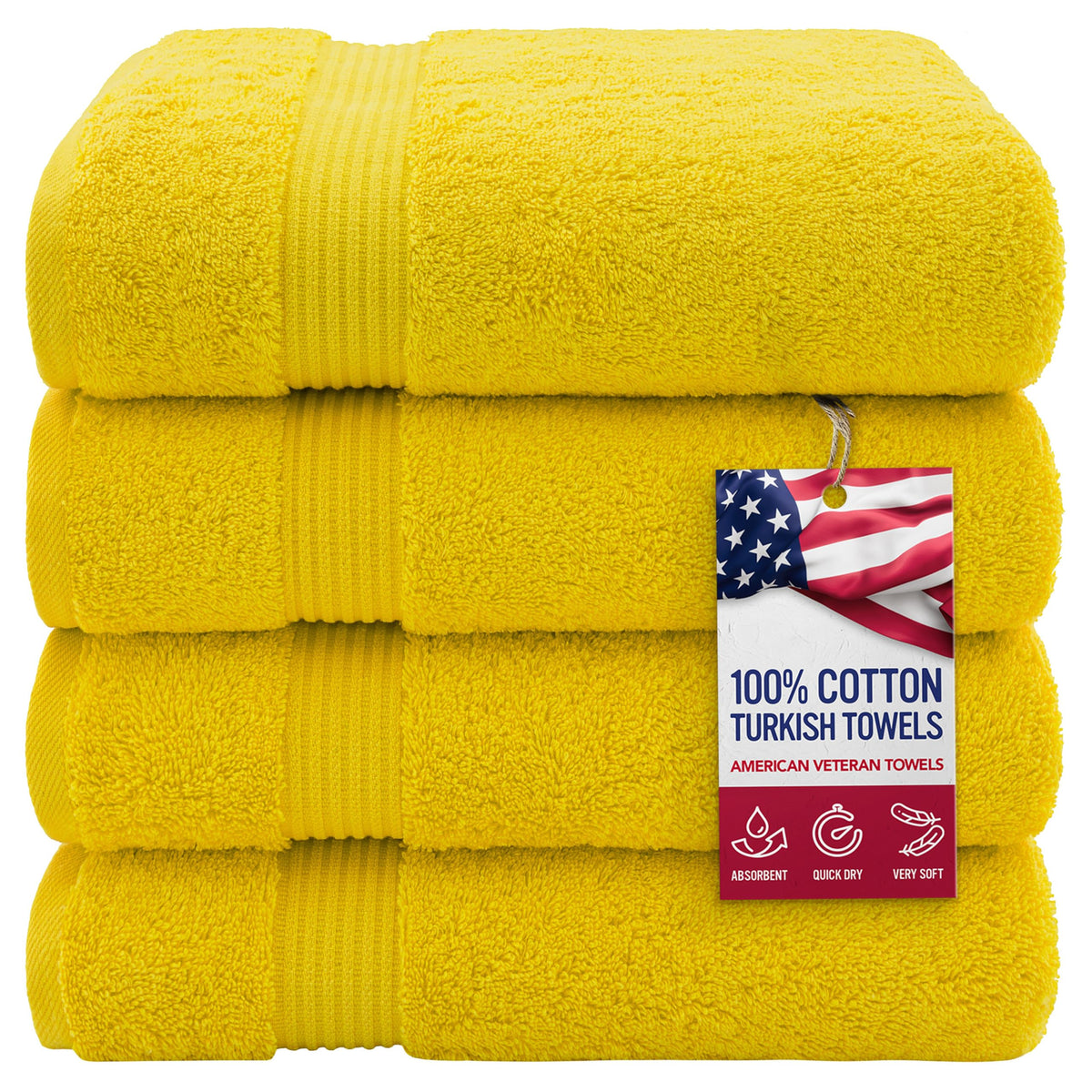 American Veteran Towel, 100% Cotton Turkish Bath Towels for Bathroom 4 Pack, 27x54 Extra Large Premium Soft Drying Bathroom Towels, Navy Blue